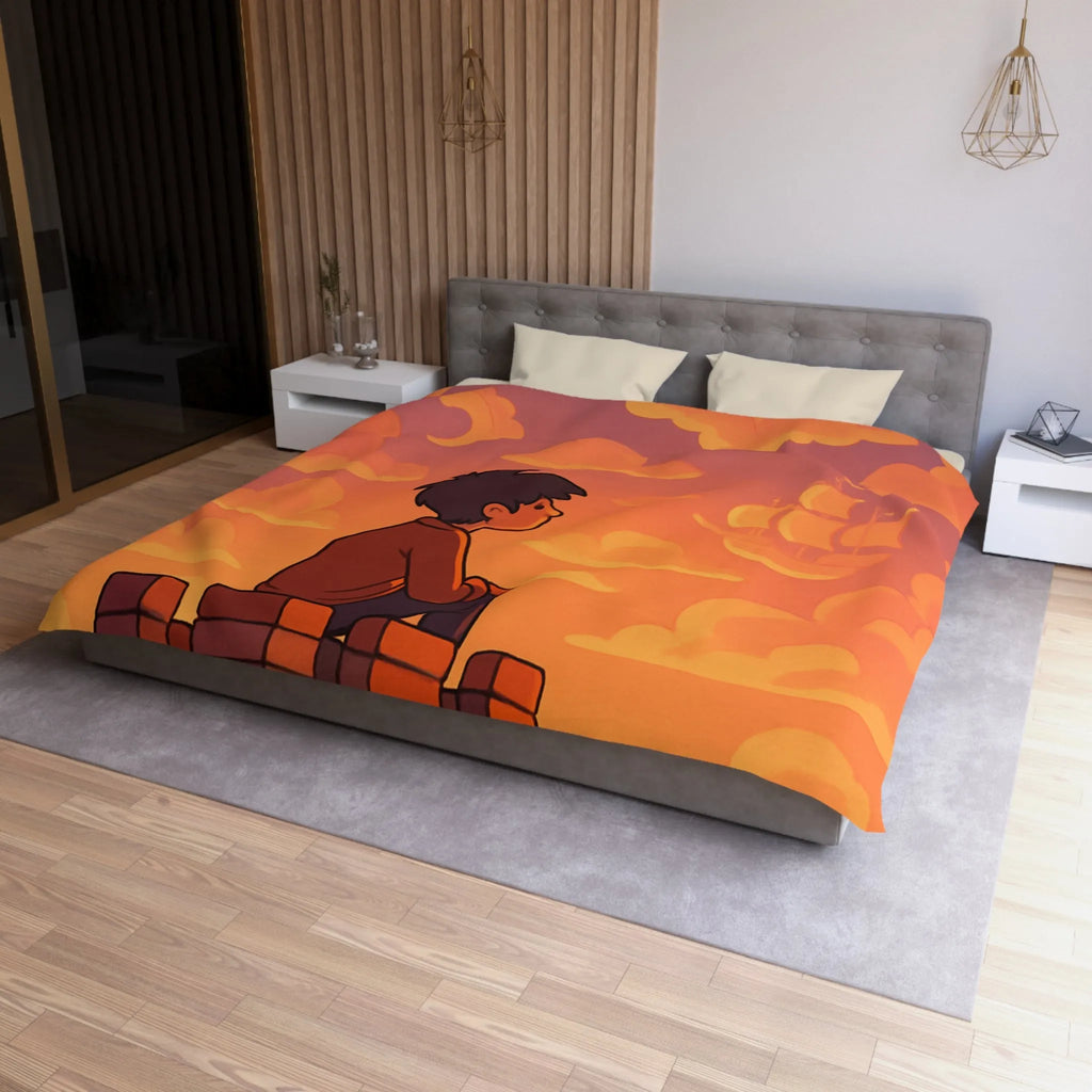 Housse de couette fantastique avec château, dragon et nuages pour enfants rêveurs