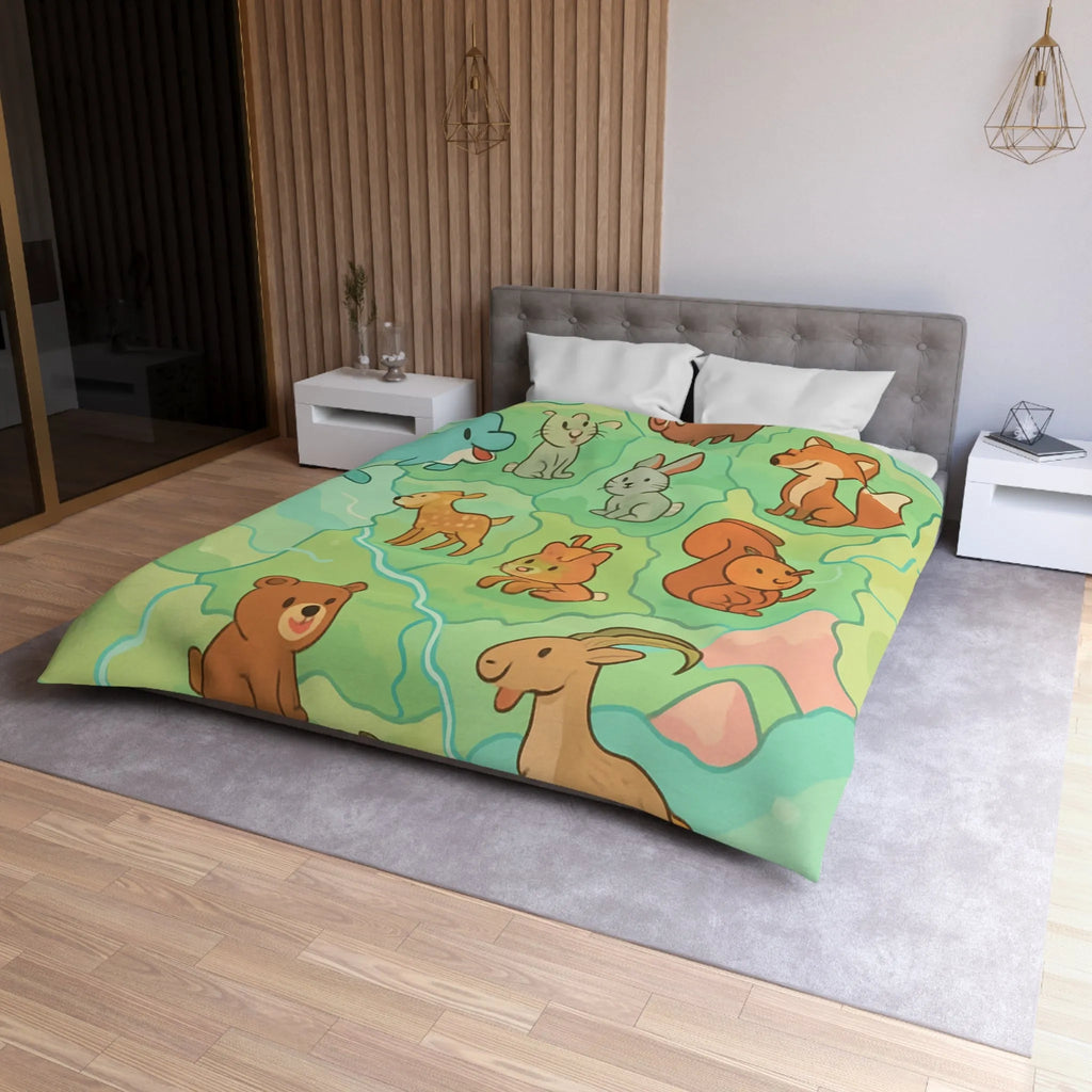 Housse de Couette Animaux de la Forêt et Mer, Design Enfantin Amusant et Coloré