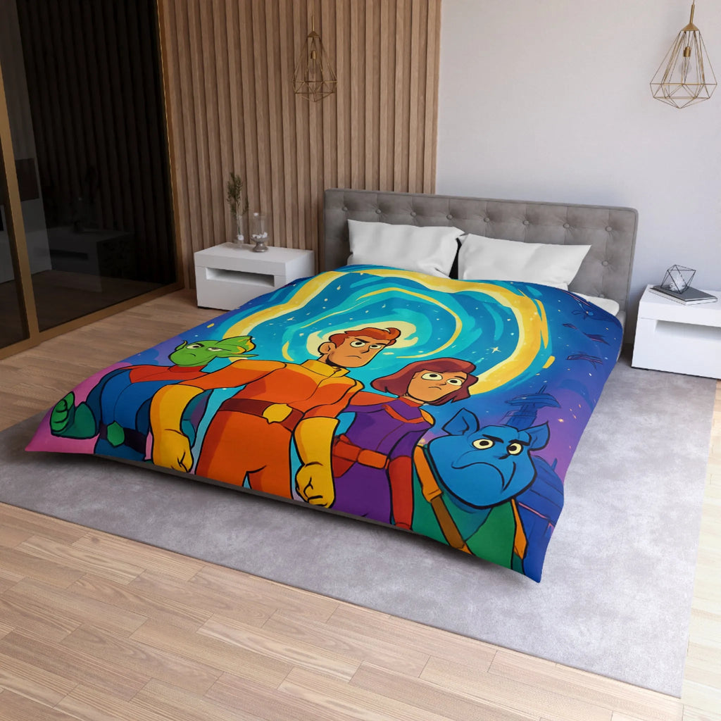Housse de Couette Animée avec Héros Intergalactiques et Portail Éclairé pour Chambre Enfant