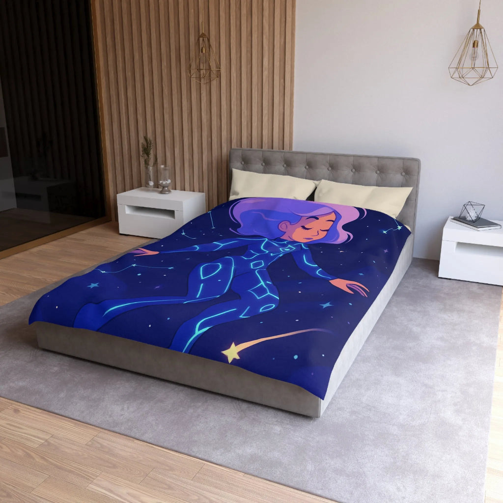 Housse de couette avec motif de personnage en combinaison spatiale et étoiles filantes