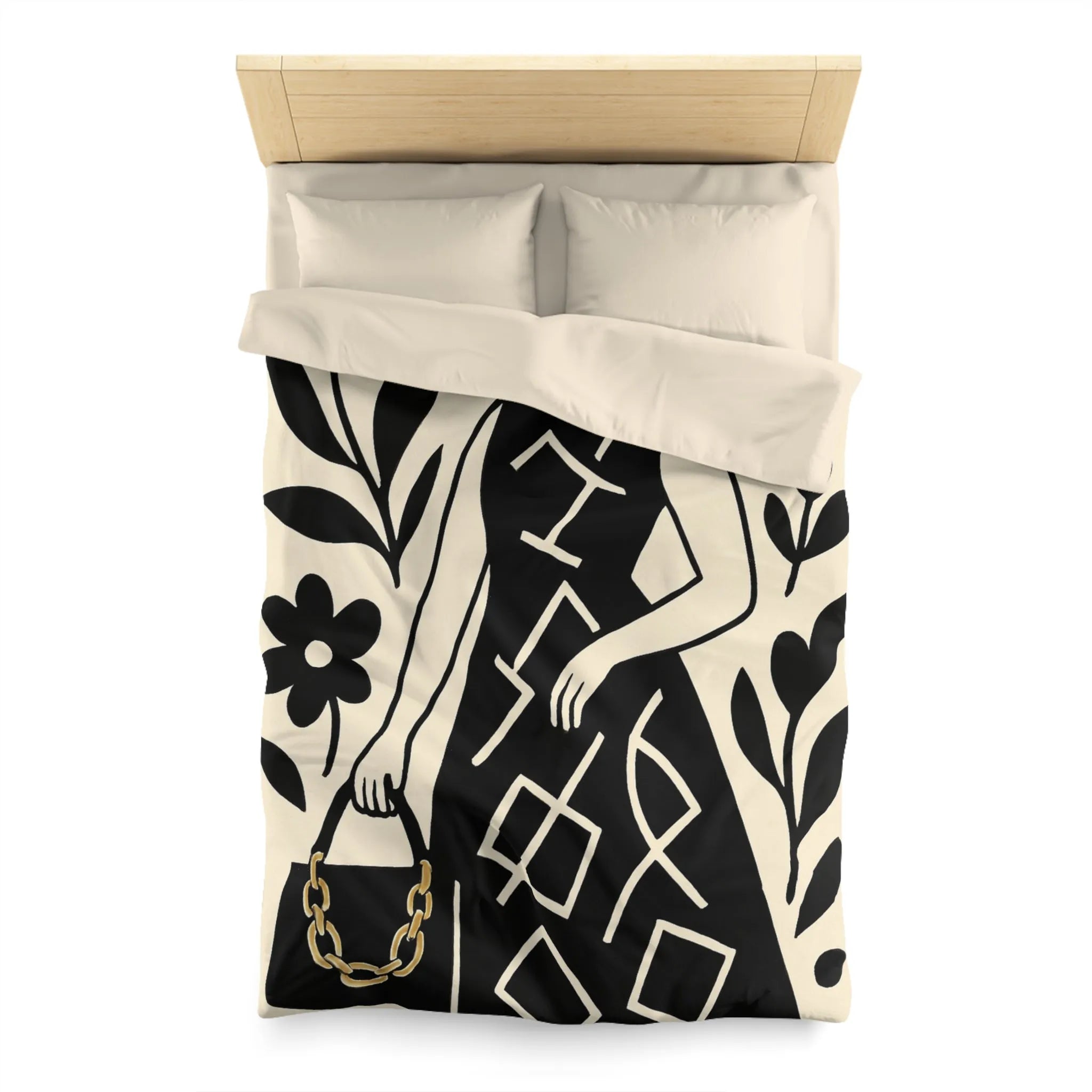 Élégant motif floral noir et blanc pour housse de couette moderne et sophistiquée