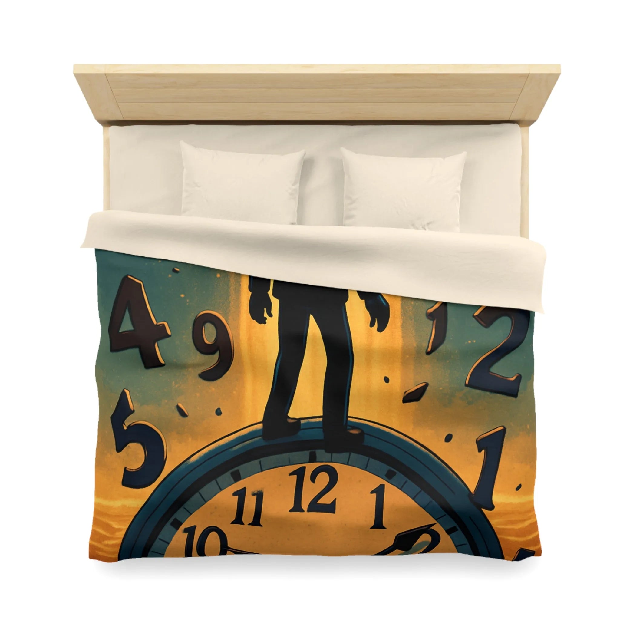 Housse de couette avec horloge mystique et voyageur des rêves en noir