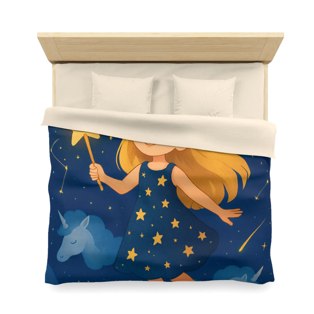 Housse de couette enfant étoiles magique avec licornes pour chambre de rêve céleste