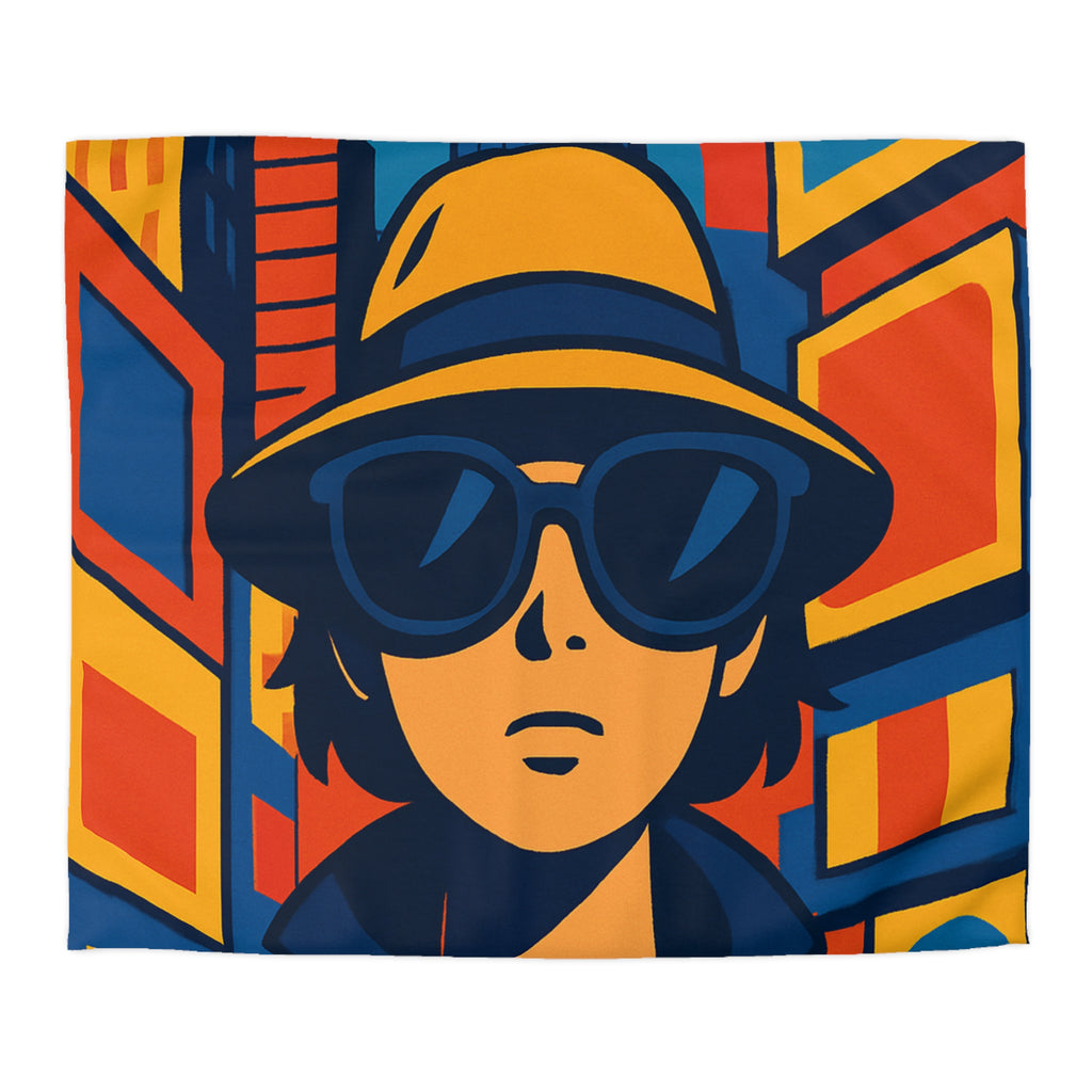 Housse de couette moderne avec motif urbain rétro pop art aux couleurs vibrantes