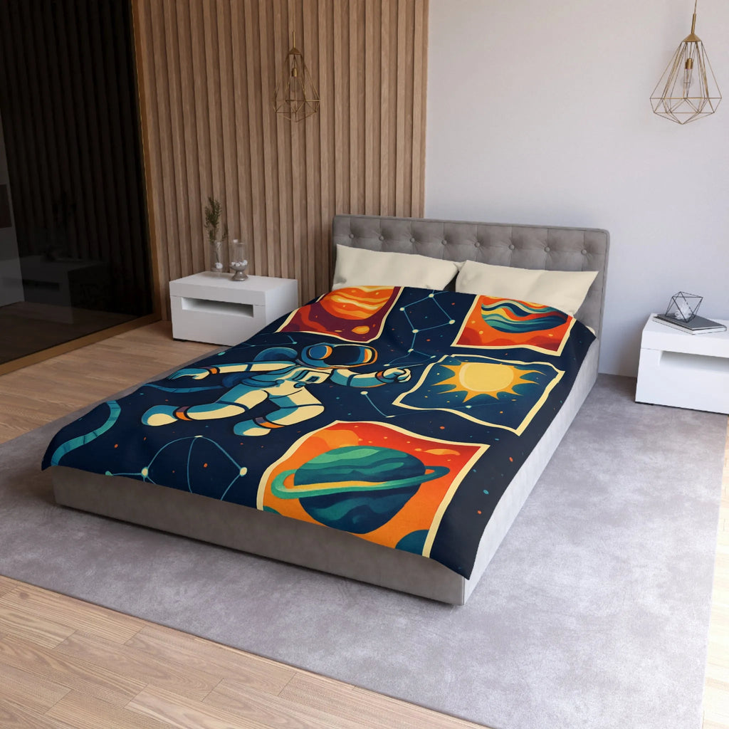 Housse de Couette Espace: Astronaute Flottant parmi Planètes et Constellations, Nuit Étoilée