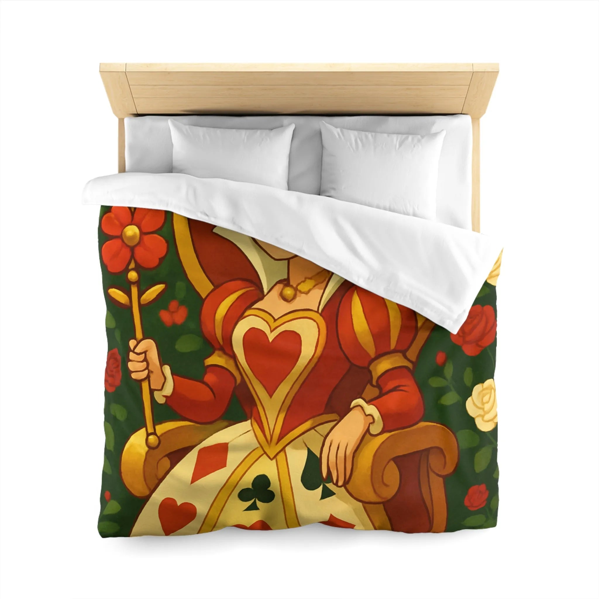 Élégante et royale housse de couette reine avec motifs coeurs détails rouge vibrant