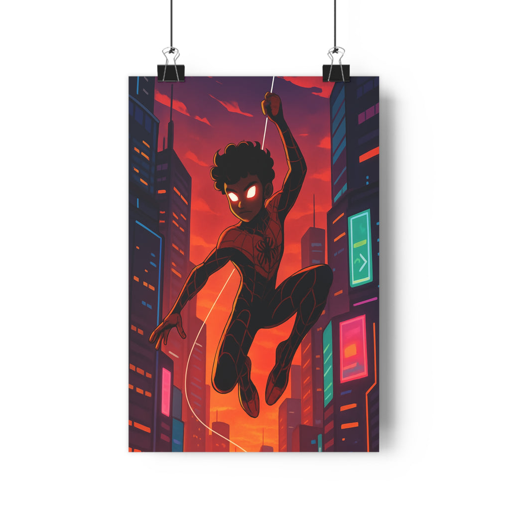 Poster décoratif héros arachnide rouge noir cartoon vibrant chambre enfant moderne ambiance dynamique aventure