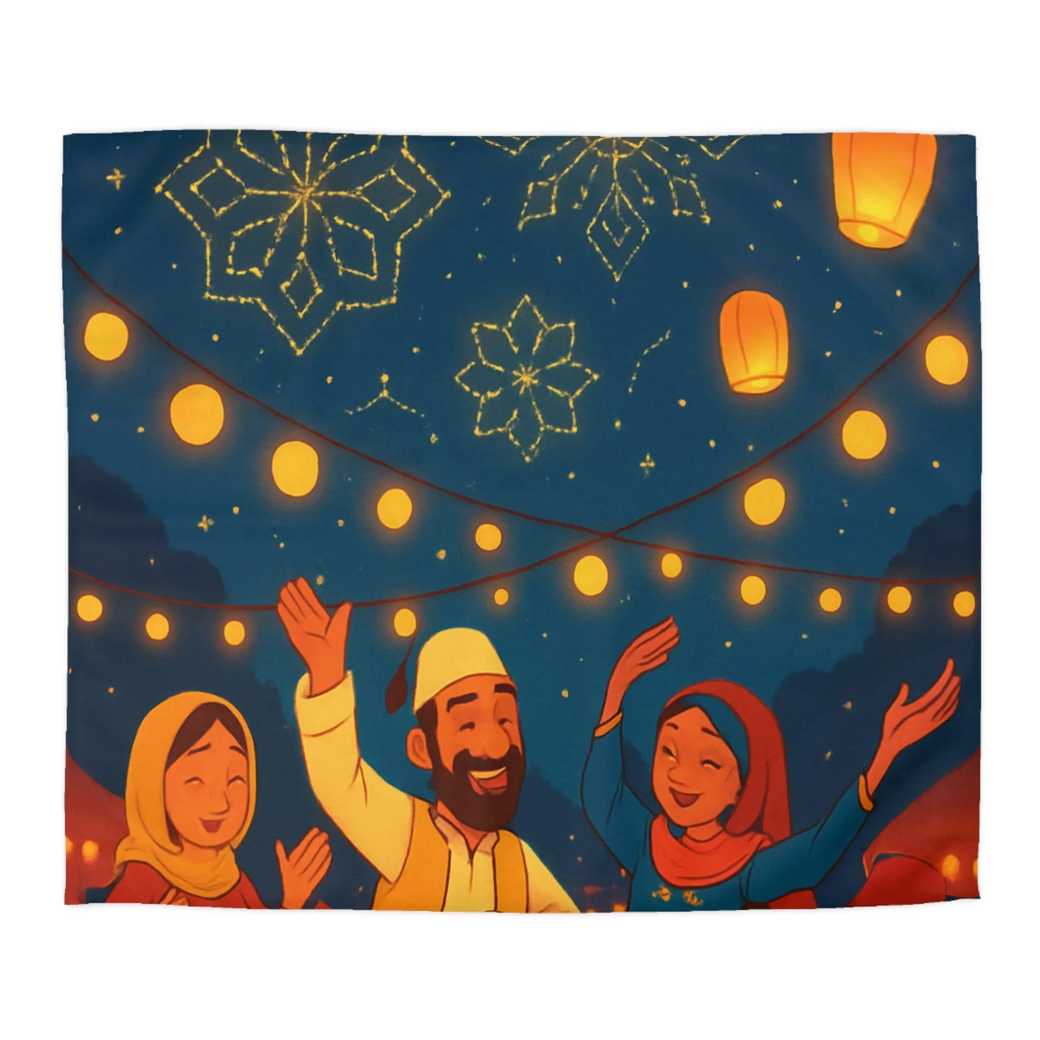 Housse de Couette Avec Scène Festive Nocturne et Lanternes Flottantes Pour Décoration Chambre