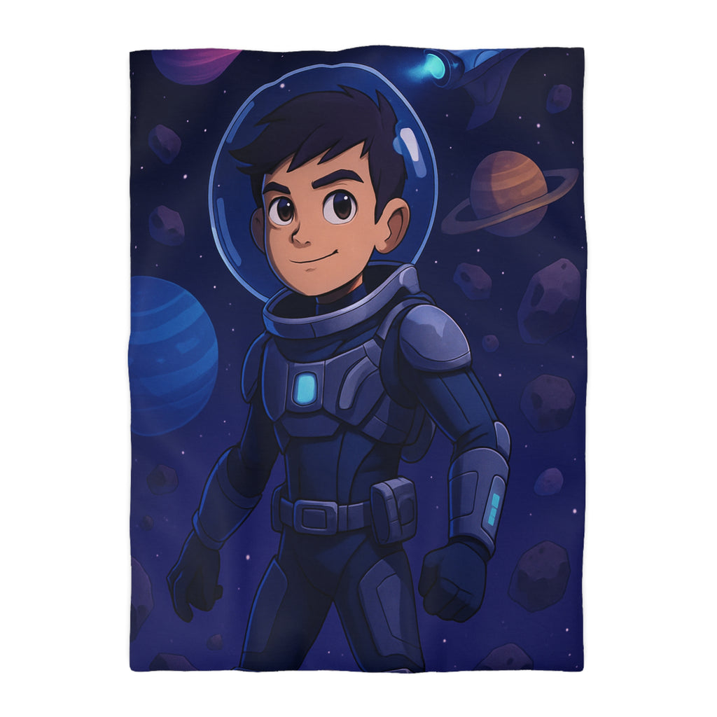 Housse de couette pour enfants : aventure spatiale avec jeune astronaute et planètes colorées