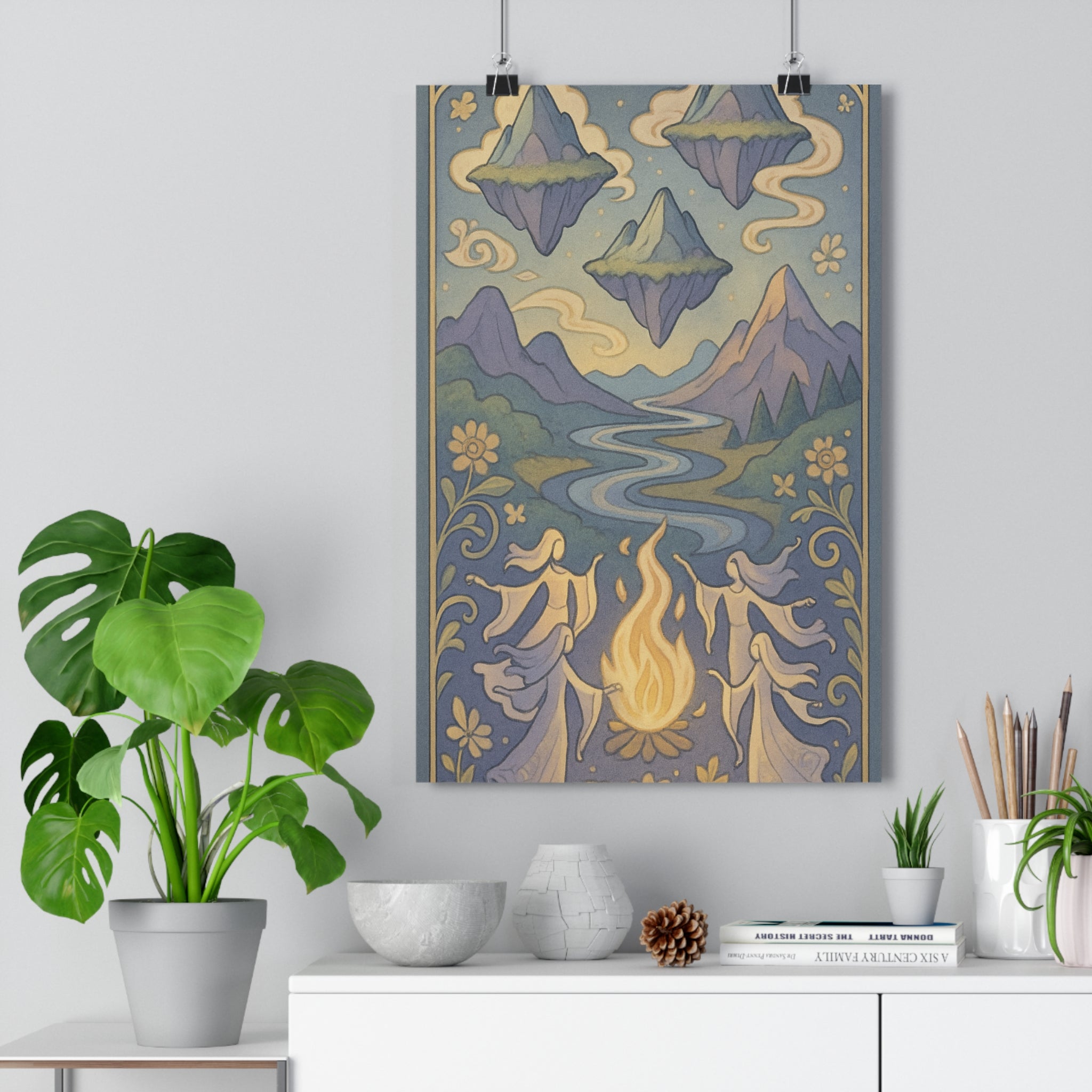 Poster décoratif bohème paysage fantastique pastel cartoon magique mystique salon chambre art mural ambiance