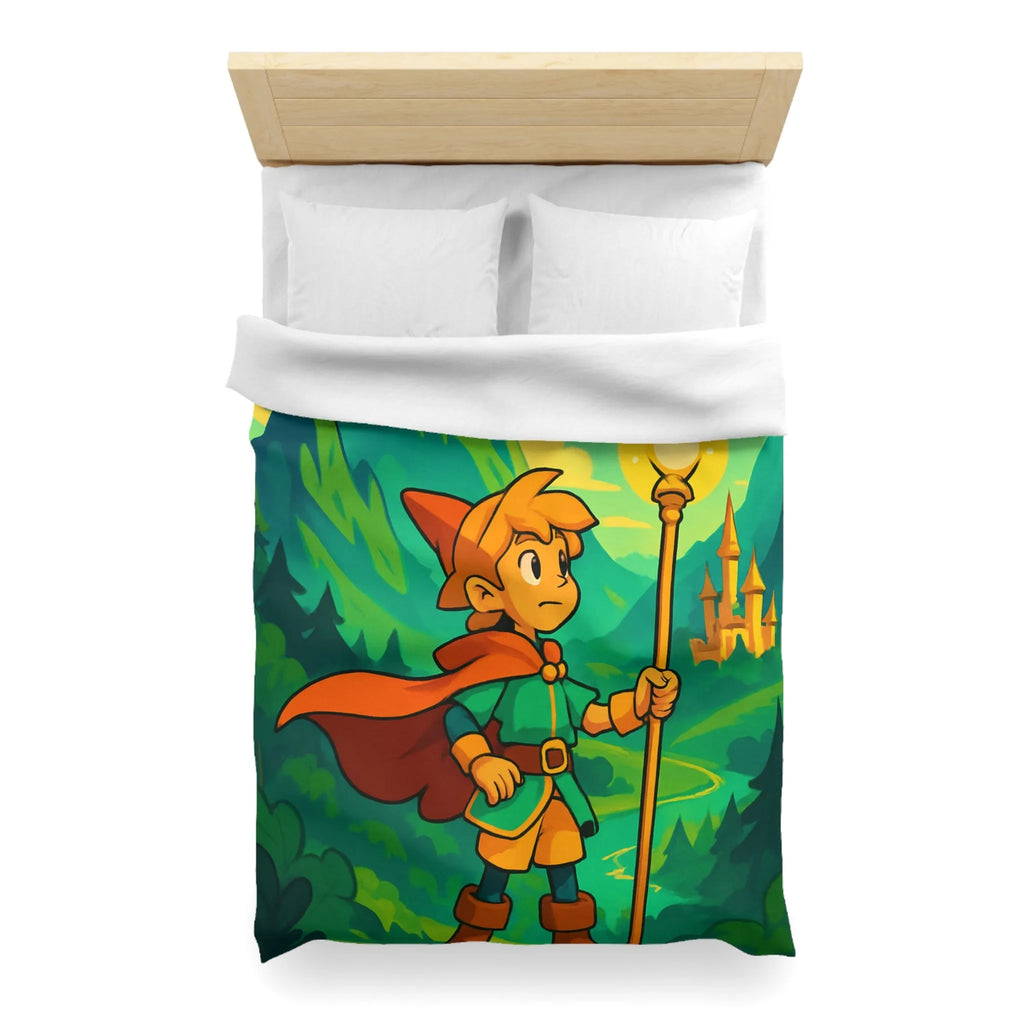 Housse de couette enfant avec illustration magique d'un explorateur et créatures mystiques