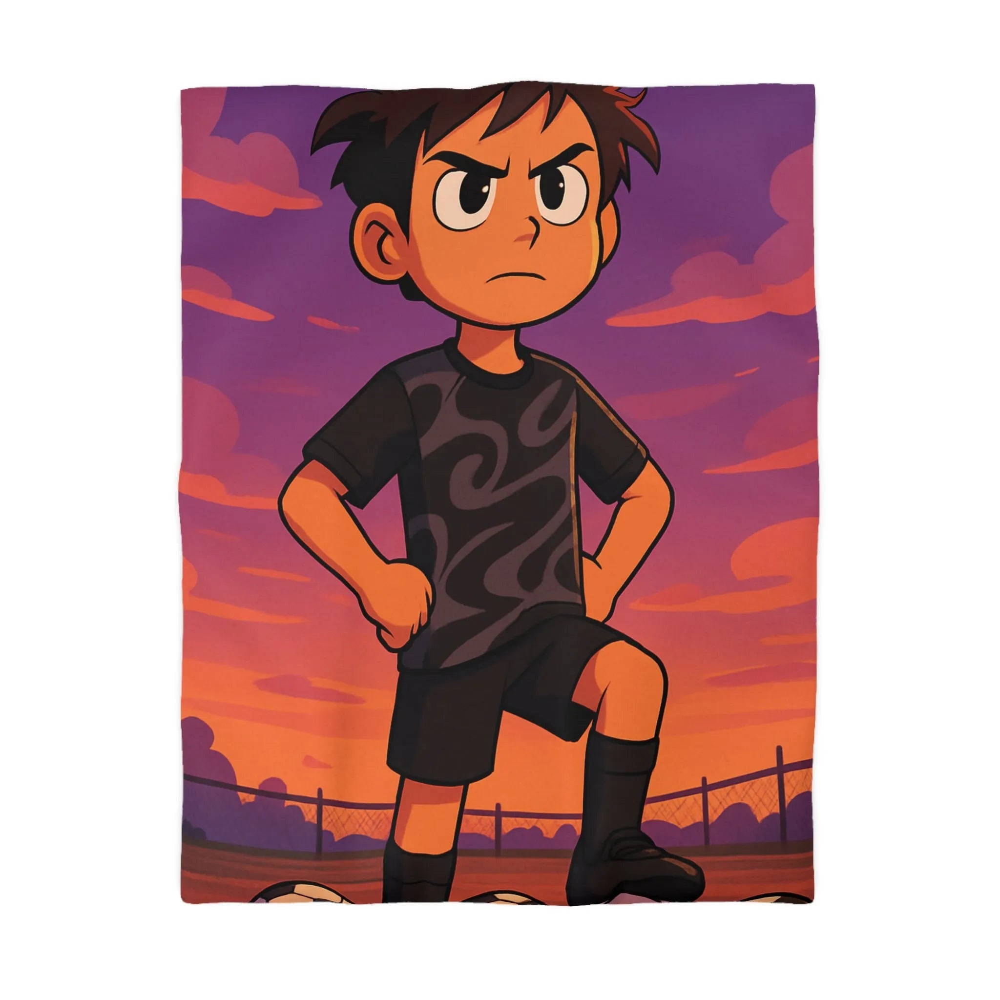 Housse De Couette Enfant Avec Illustration Inspirante Joueur De Football Au Coucher Du Soleil