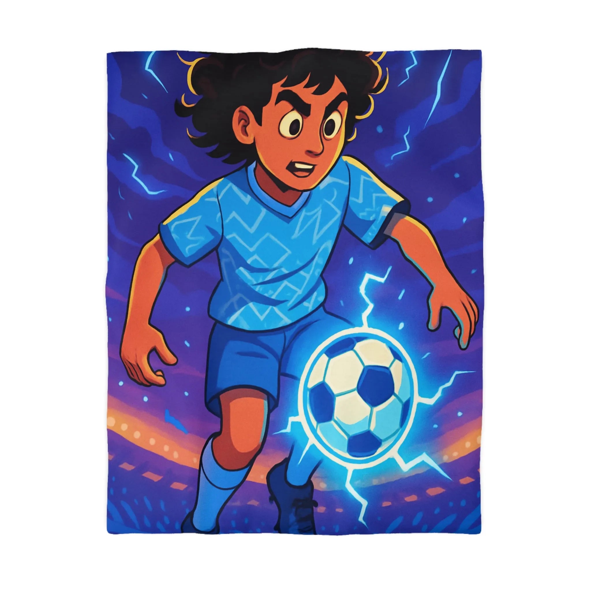 Housse de Couette Enfant Football Éclair Bleu Lumière Dynamique Jeu Sportif Aventure