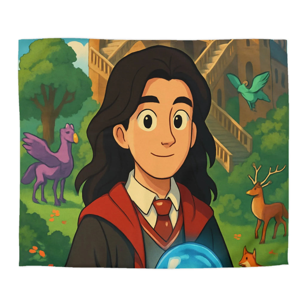 Housse de Couette Magique avec Élève et Château Fantastique pour Chambre Enchantée