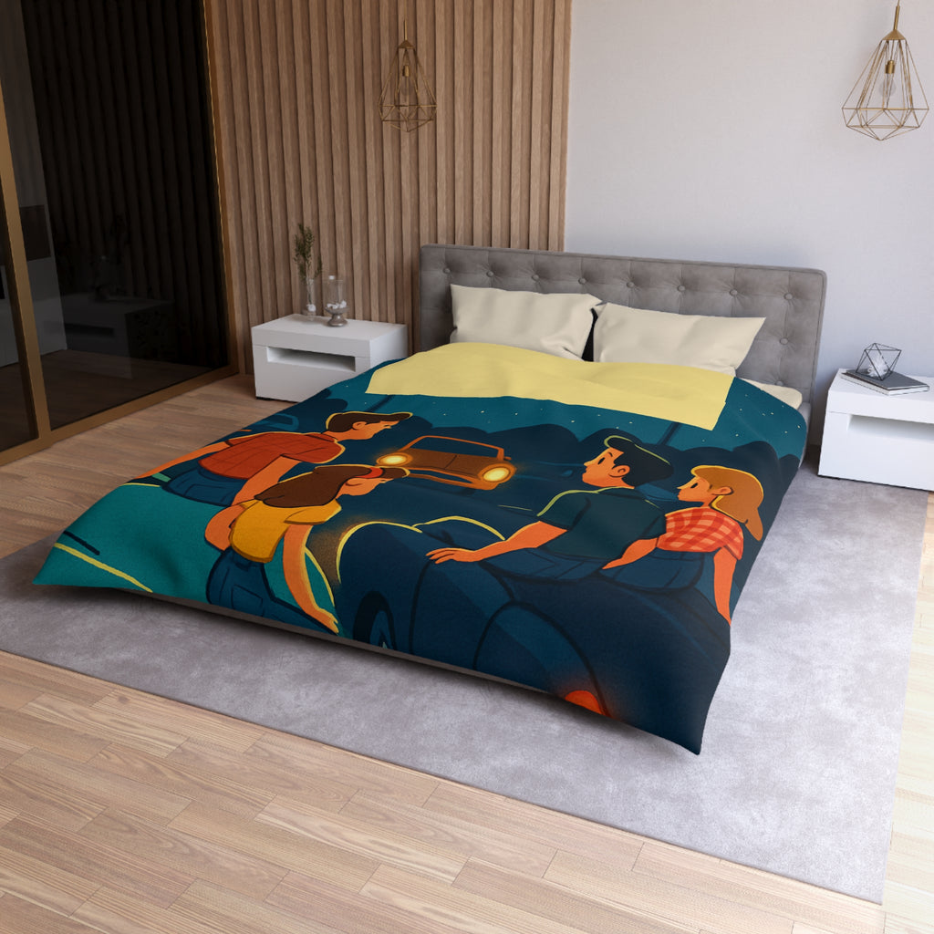 Housse de couette rétro cinéma de voitures sous un ciel étoilé fantastique