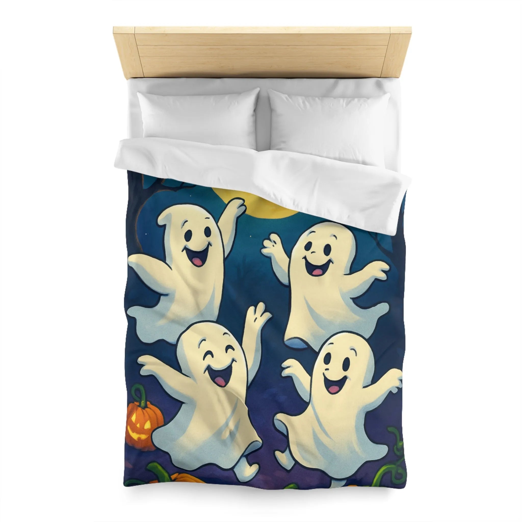 Housse de couette fantaisie avec esprits dansants sous lune et chauves-souris effrayantes