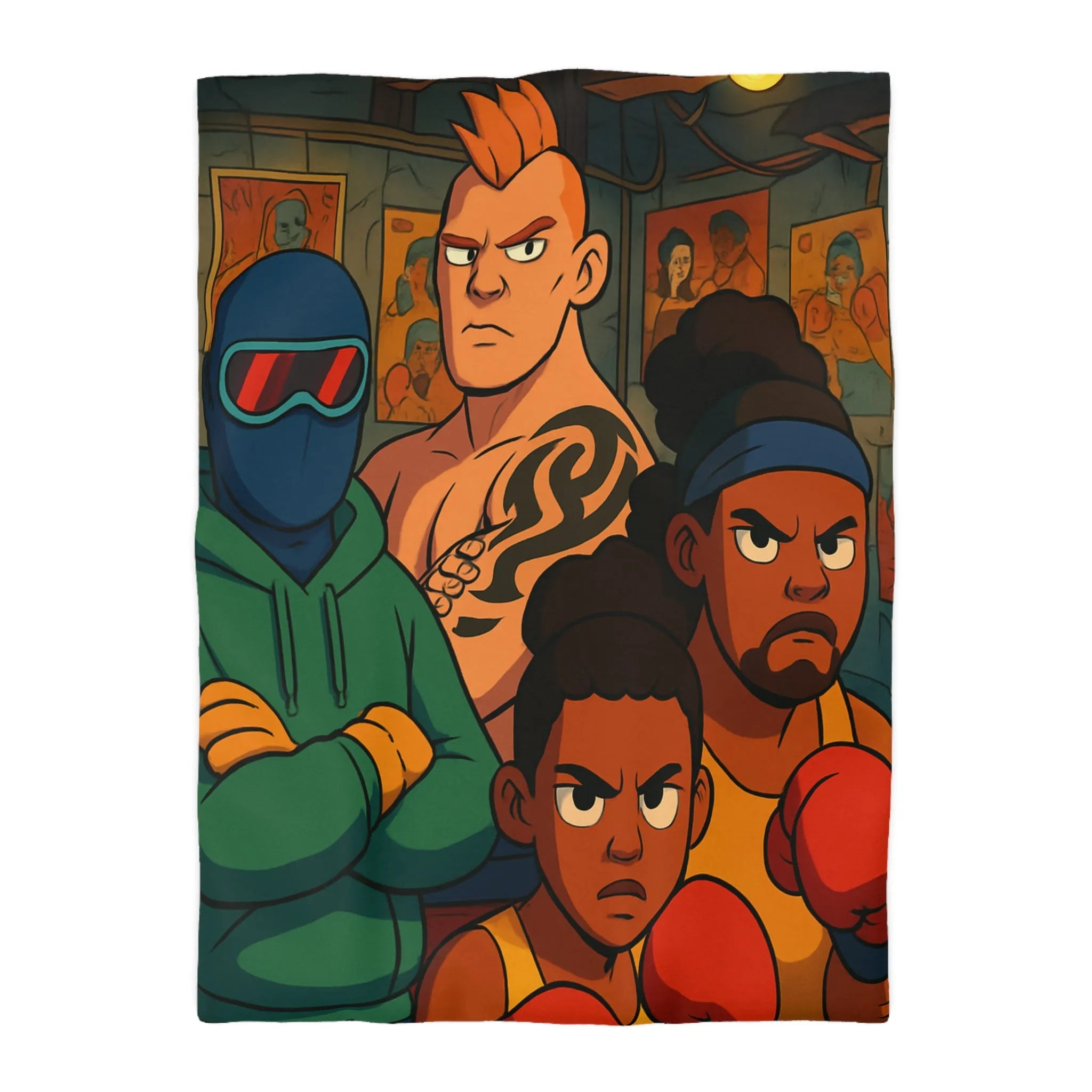 Housse de couette colorée avec boxeurs dessin animé pour chambre enfant sportive unique