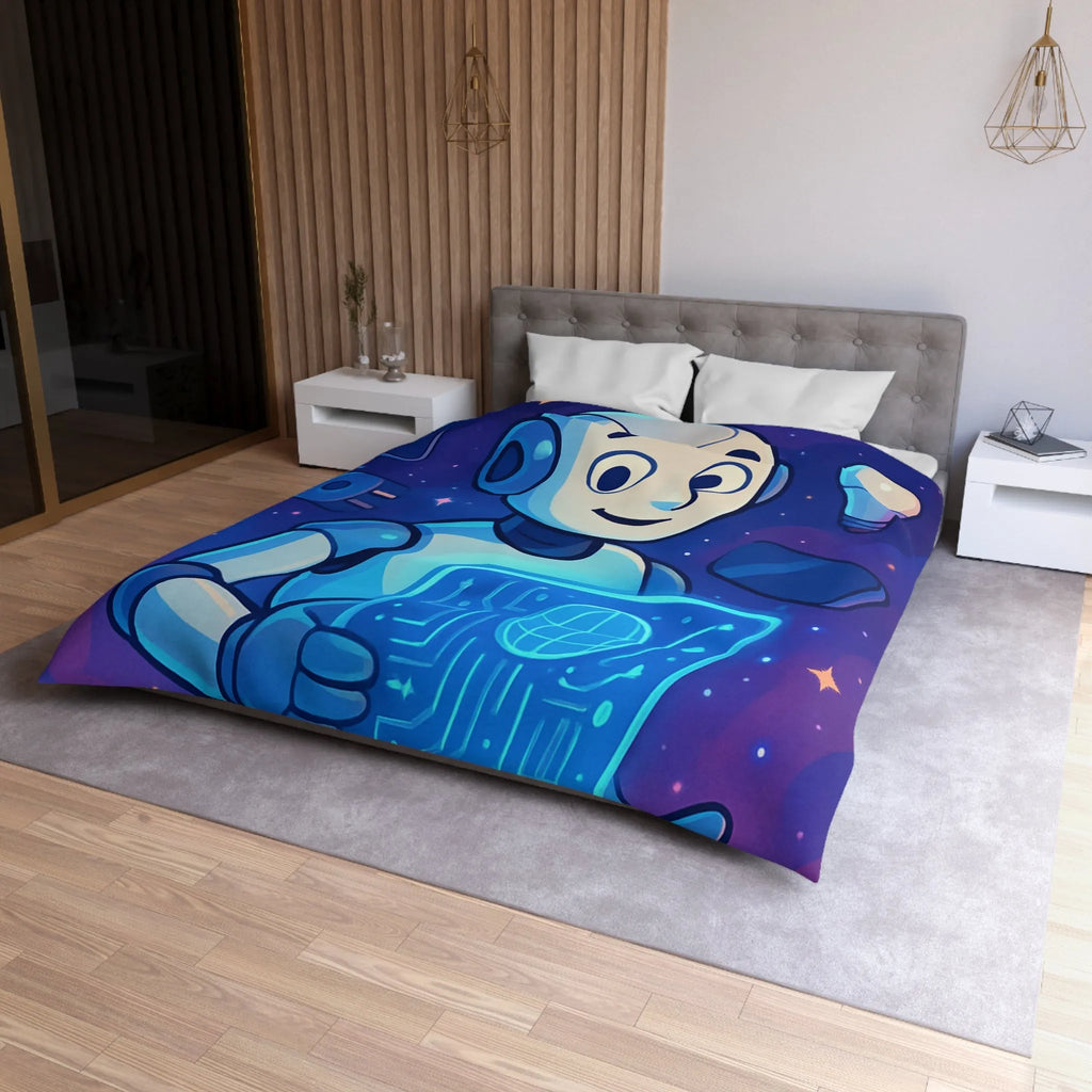 Housse de Couette Futuriste avec Robot et Gadgets Technologiques pour Chambre Moderne