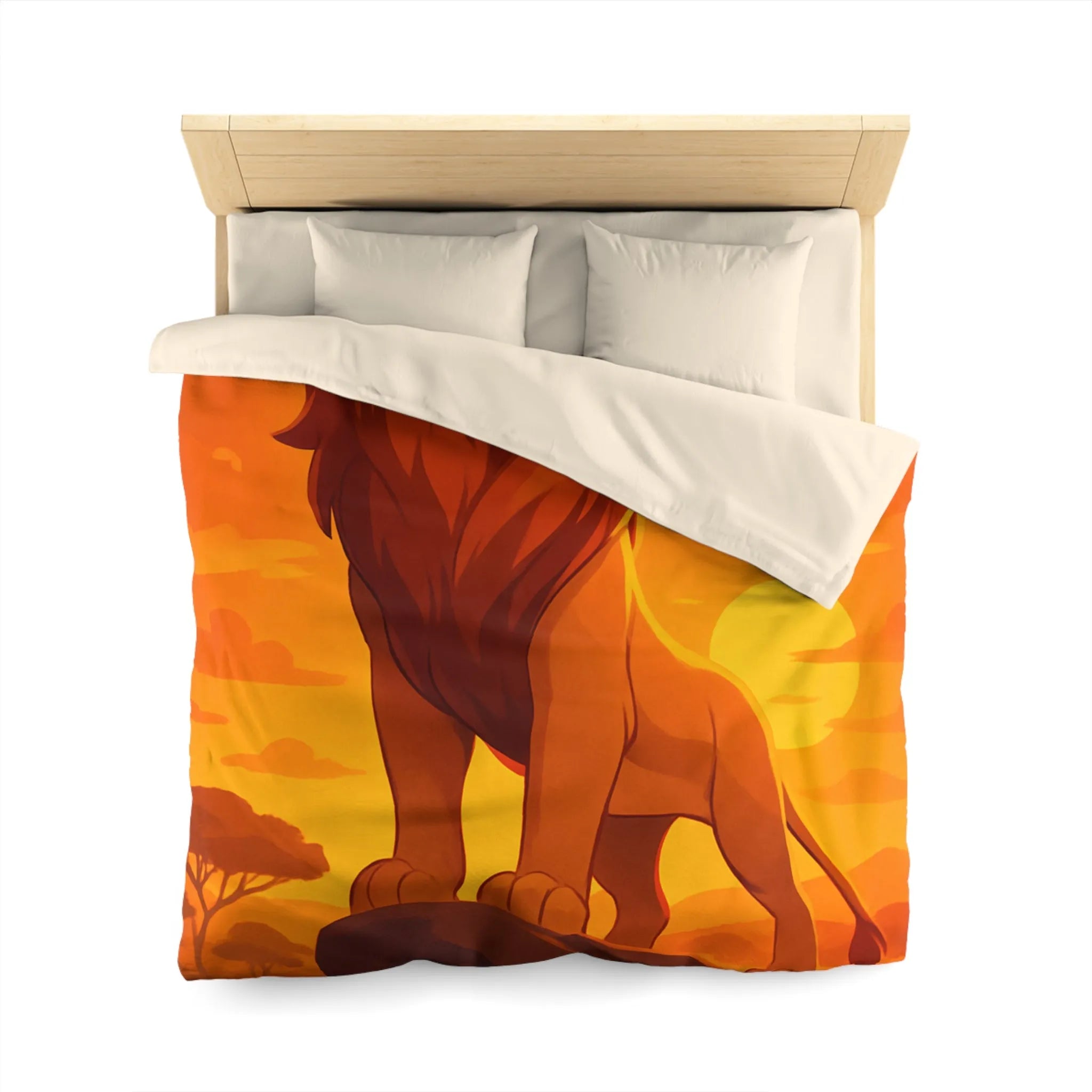 Housse de Couette Lion Majestueux au Coucher du Soleil pour Chambre Thématique Safari
