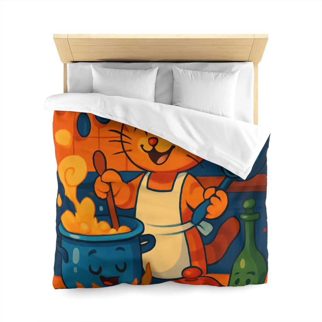 Adorable Chat Cuisinier Heureux dans une Cuisine Colorée et Animée avec Accessoires Joyeux