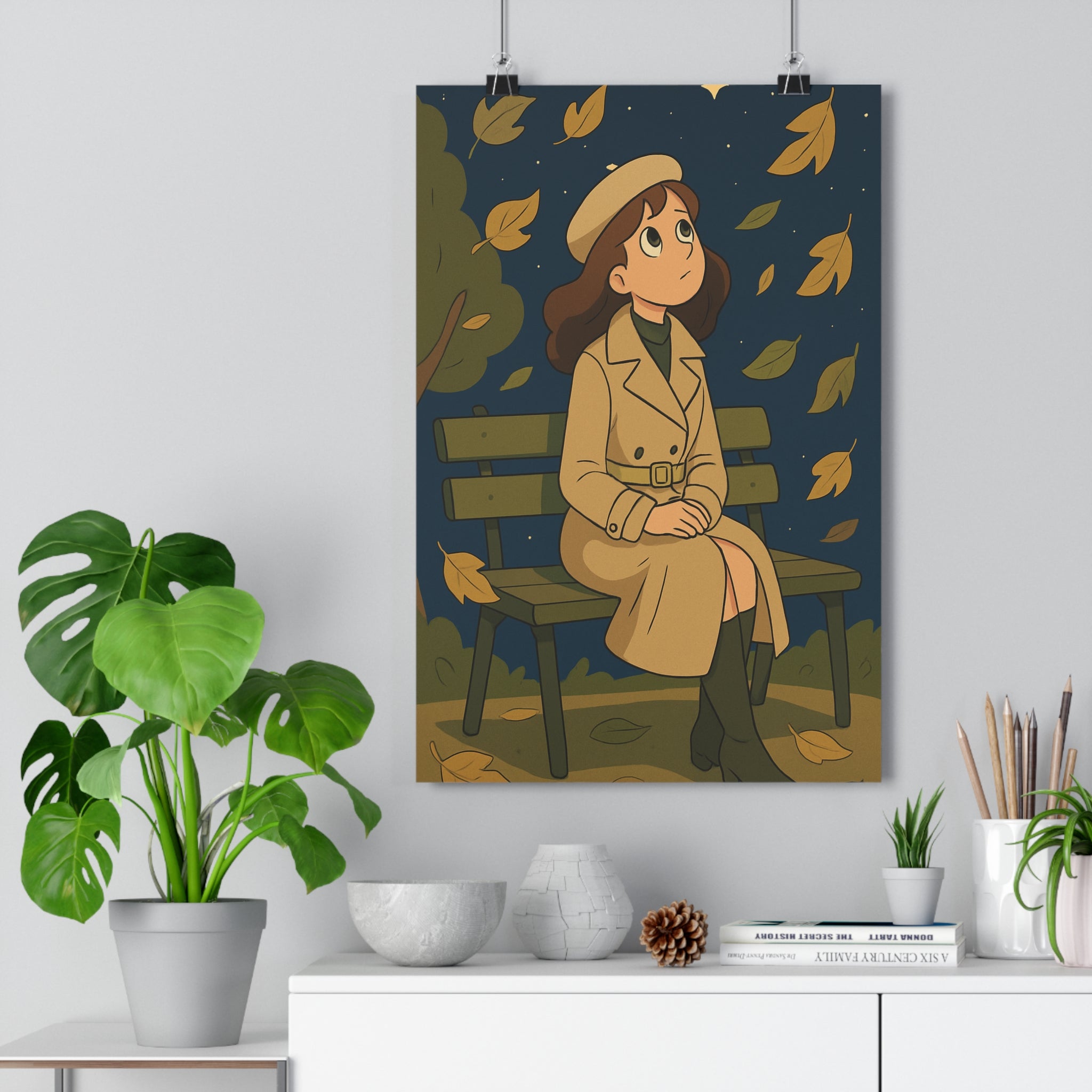 Poster décoratif rêveuse femme étoilé apaisant moderne doux salon chambre élégant 30x46 cm qualité