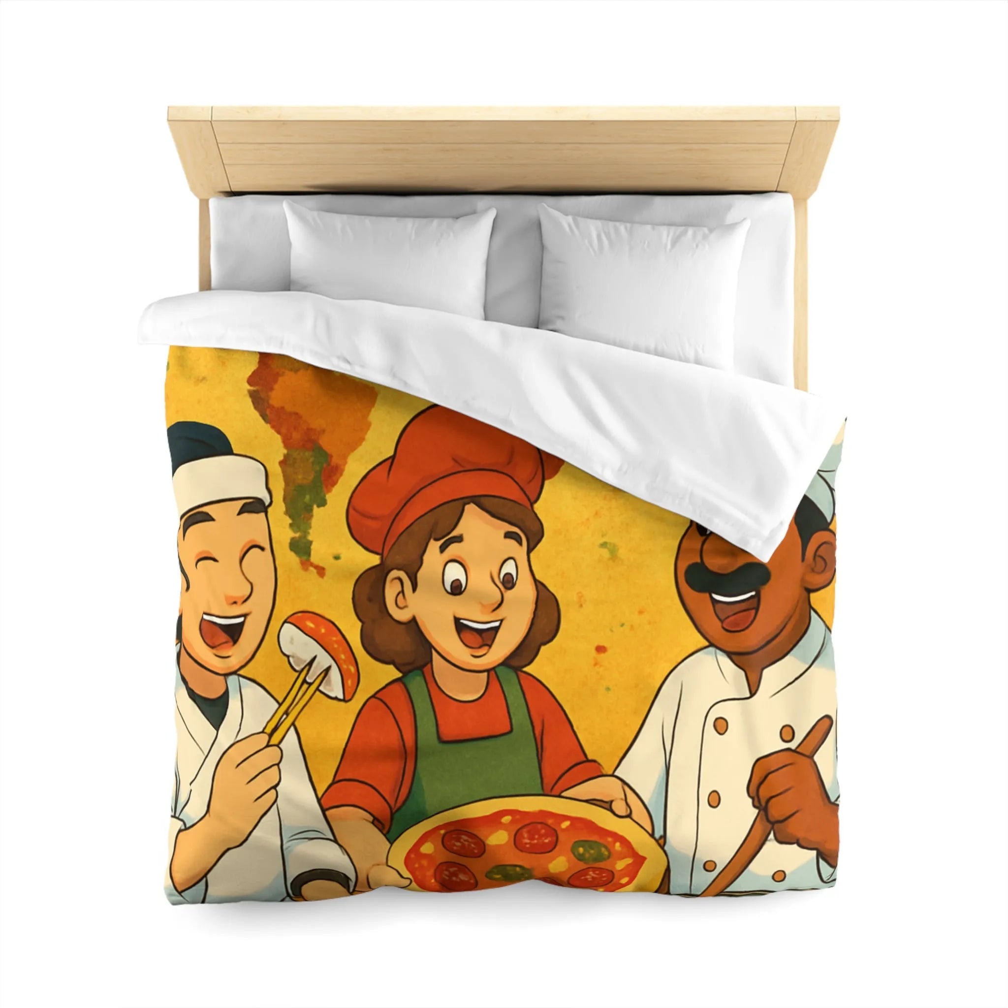 Housse de Couette Cuisine Culturelle : Carte du Monde et Chefs Gourmands