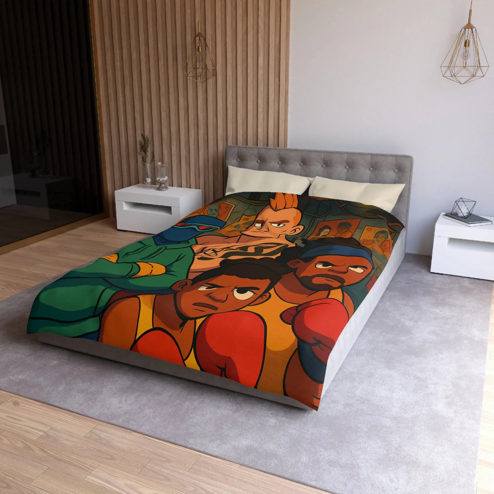 Housse de couette colorée avec boxeurs dessin animé pour chambre enfant sportive unique