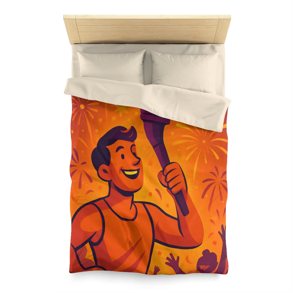 Housse de couette : Athlète olympique portant flambeau avec feux d'artifice lumineux
