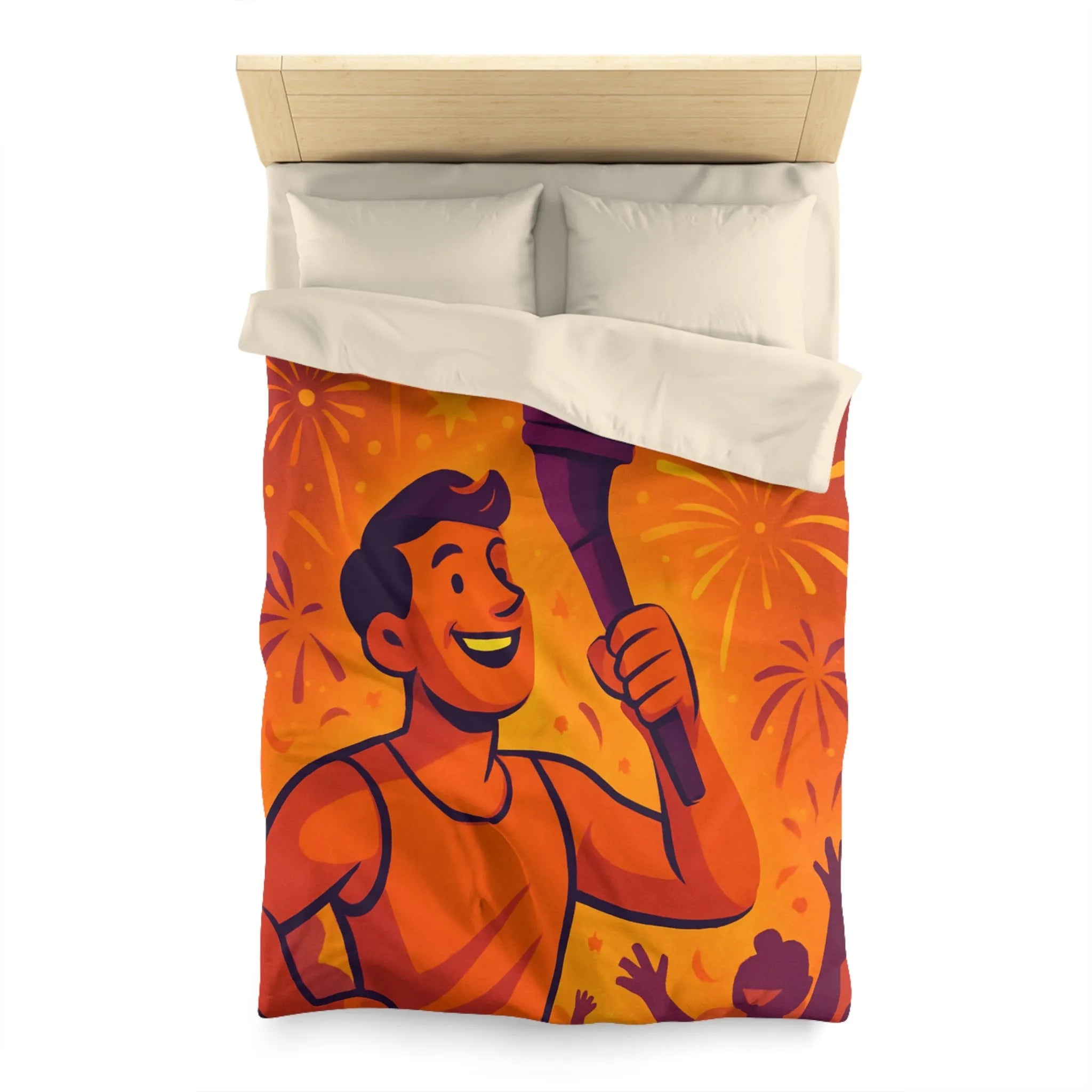 Housse de couette : Athlète olympique portant flambeau avec feux d'artifice lumineux