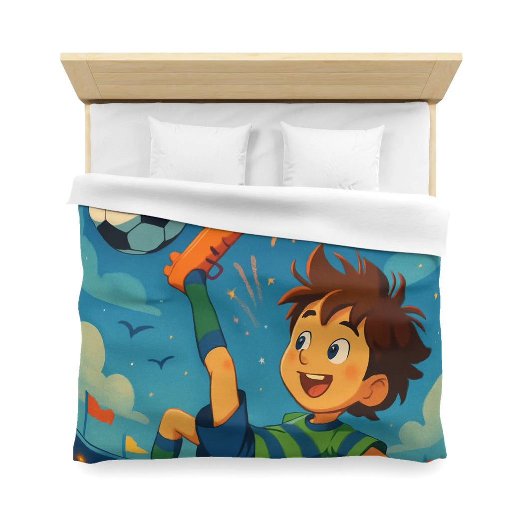Housse de Couette Enfant Festive avec Football et Feux d'Artifice Multicolores Animés