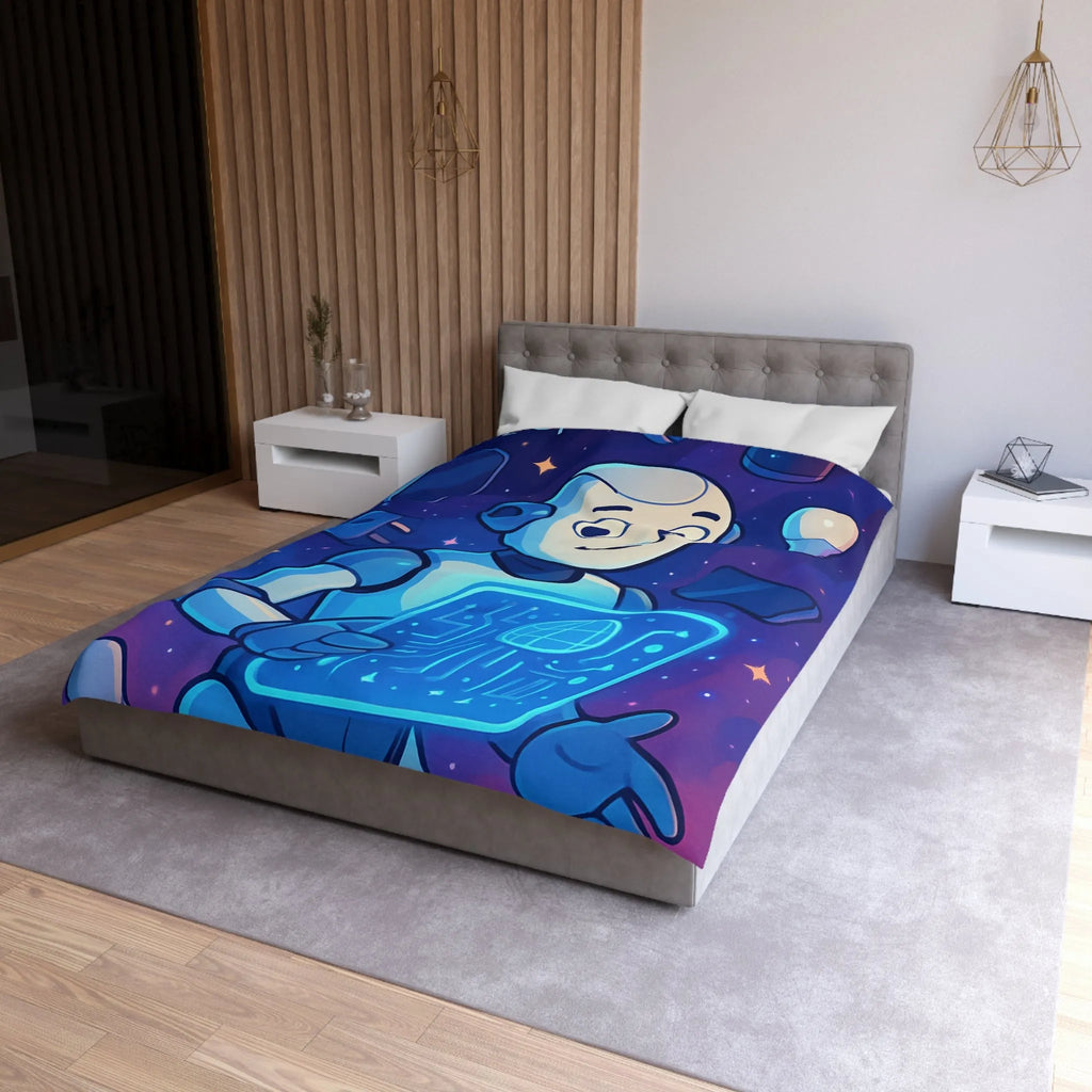 Housse de Couette Futuriste avec Robot et Gadgets Technologiques pour Chambre Moderne