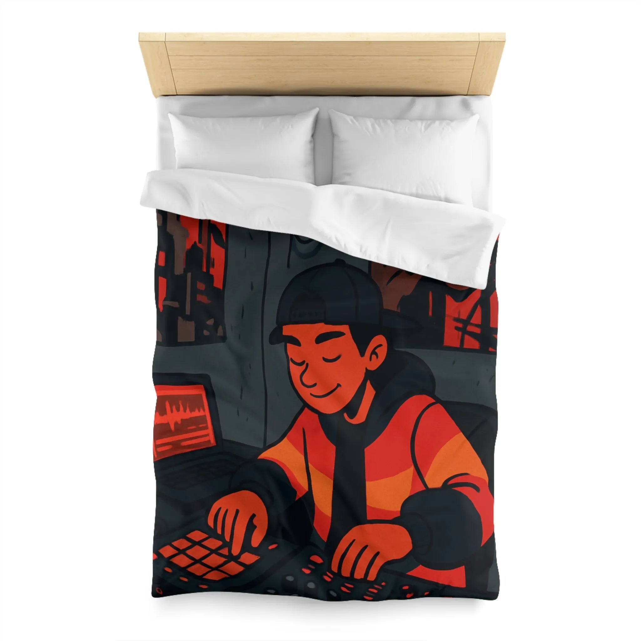 Housse de couette design studio moderne avec touche artistique rouge et noire