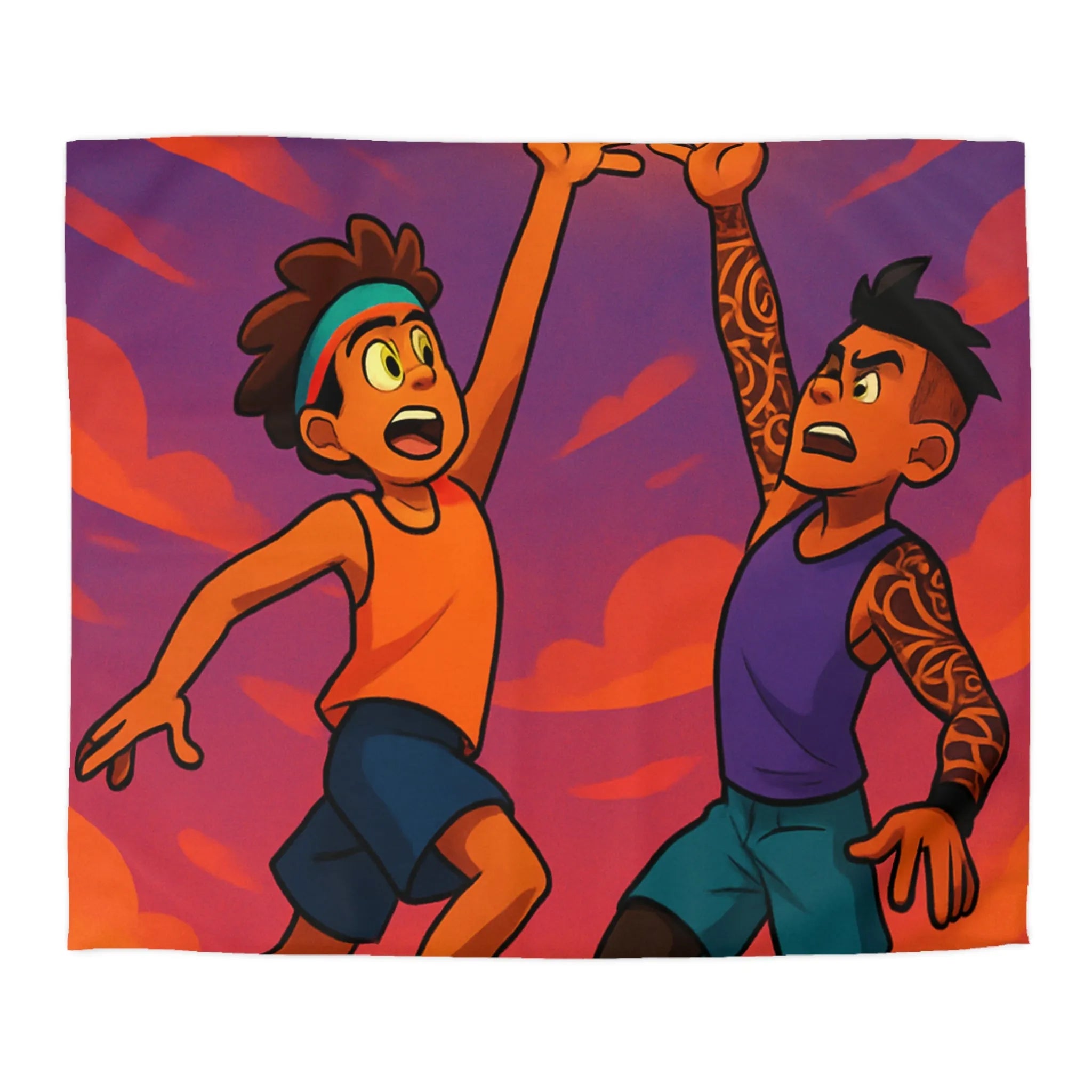 Housse de couette basketball, style dessin animé, coucher de soleil dynamique énergique