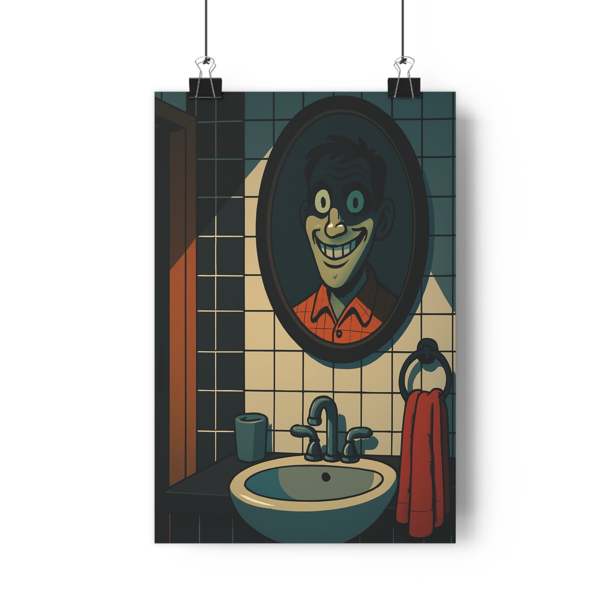 Poster décoratif cartoon psychédélique sombre miroir salle de bain mystique personnage énigmatique art unique