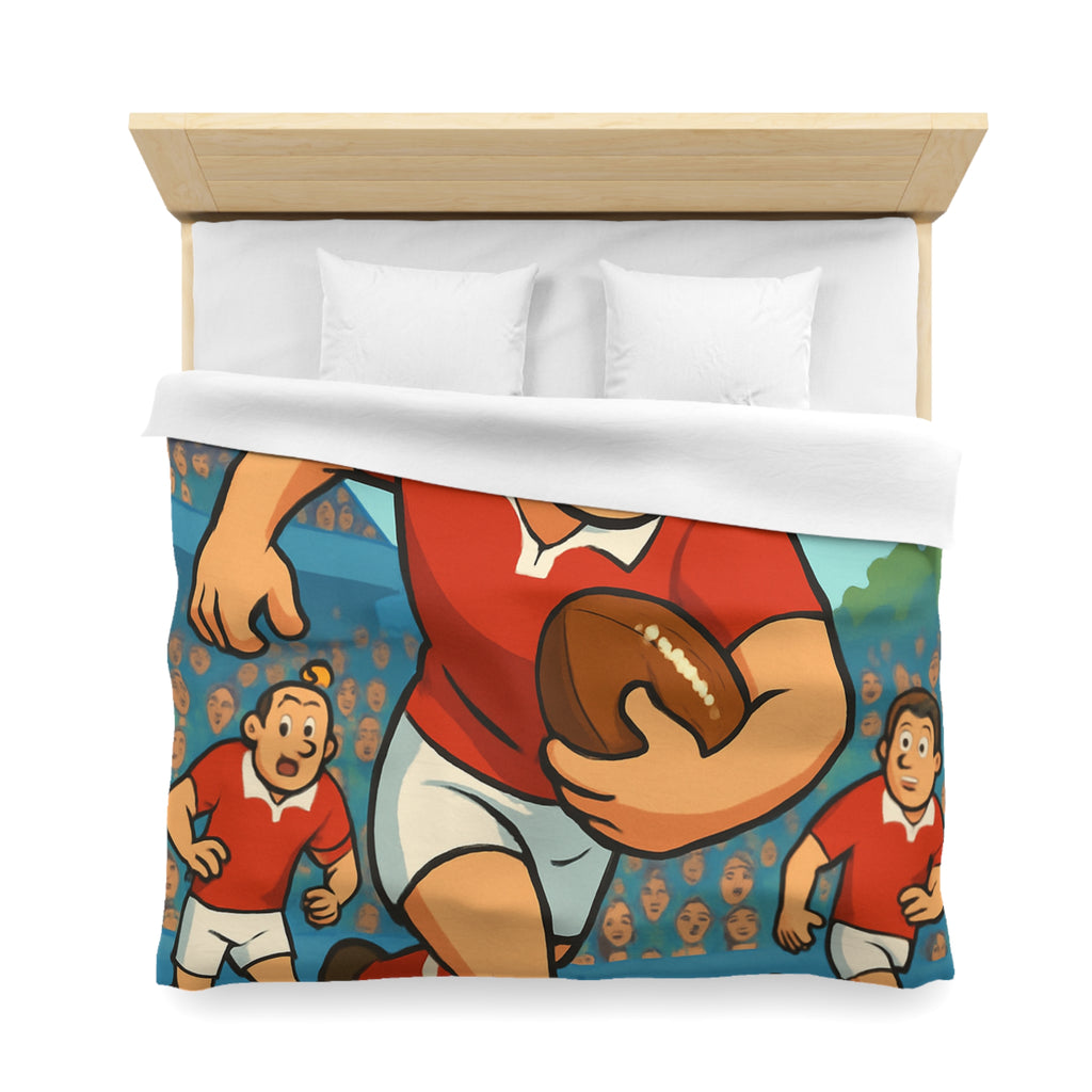 Housse de couette rugby dynamique en rouge et blanc pour chambre d'enfant sportive
