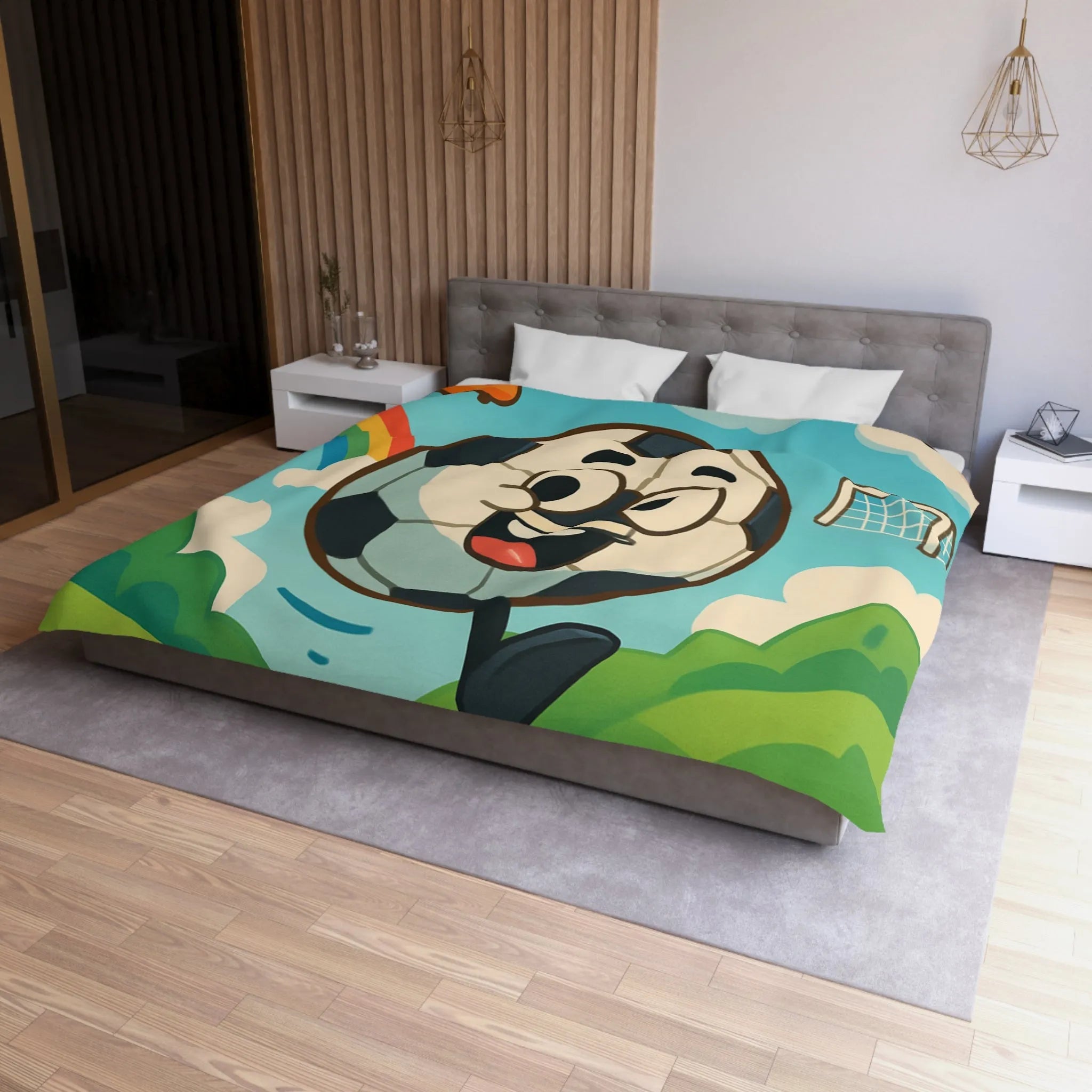 Housse de Couette Enfant Joyeuse avec Ballon de Foot et Arc-en-ciel Coloré