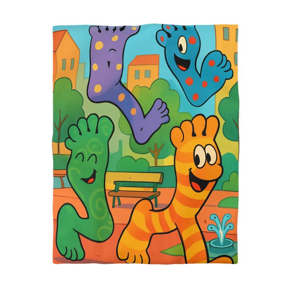 Housse de couette ludique avec motifs pieds colorés dans un parc joyeux urbain