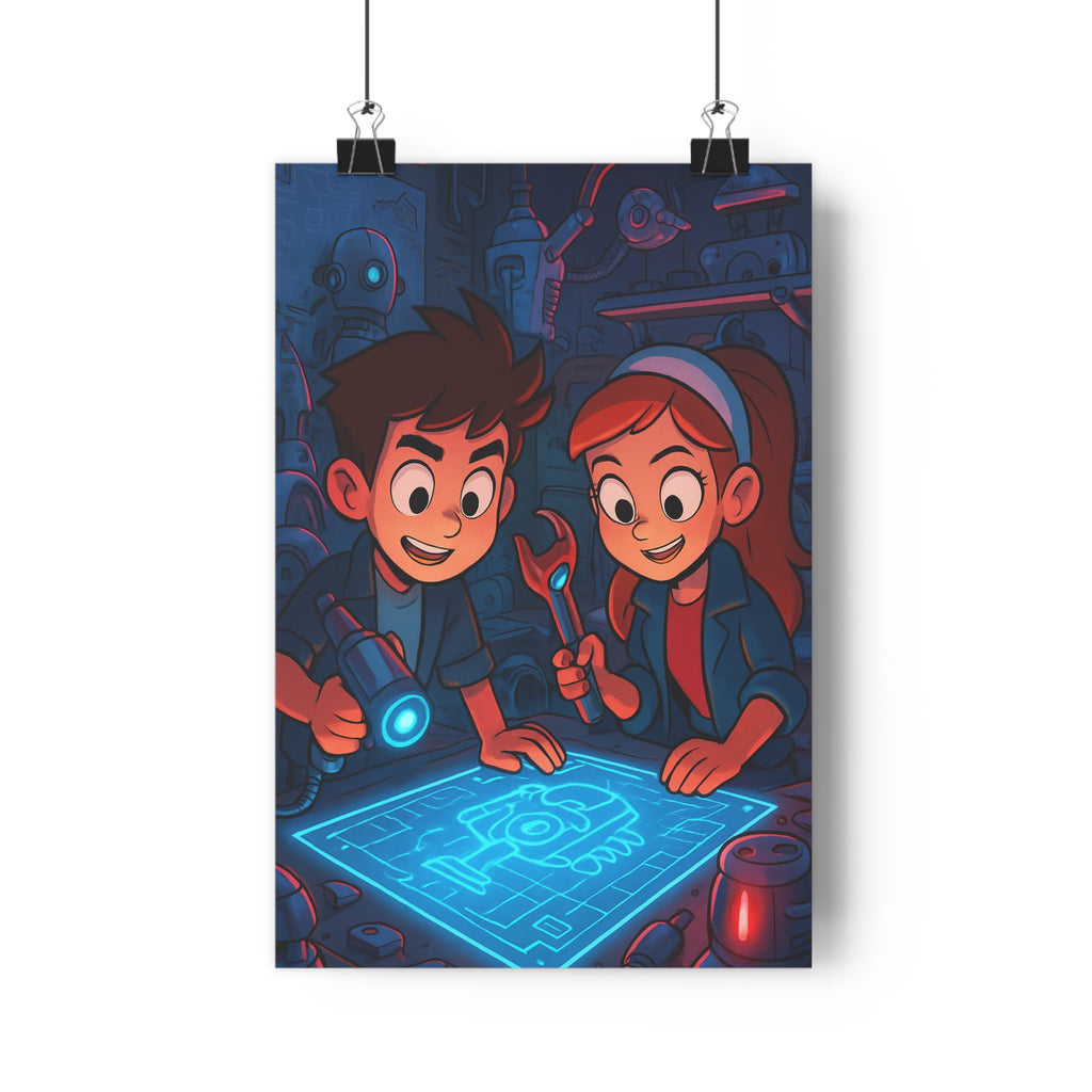 Poster décoratif dessin animé futuriste rétro bleu rouge chambre enfant créativité dynamique inspiration 30x46