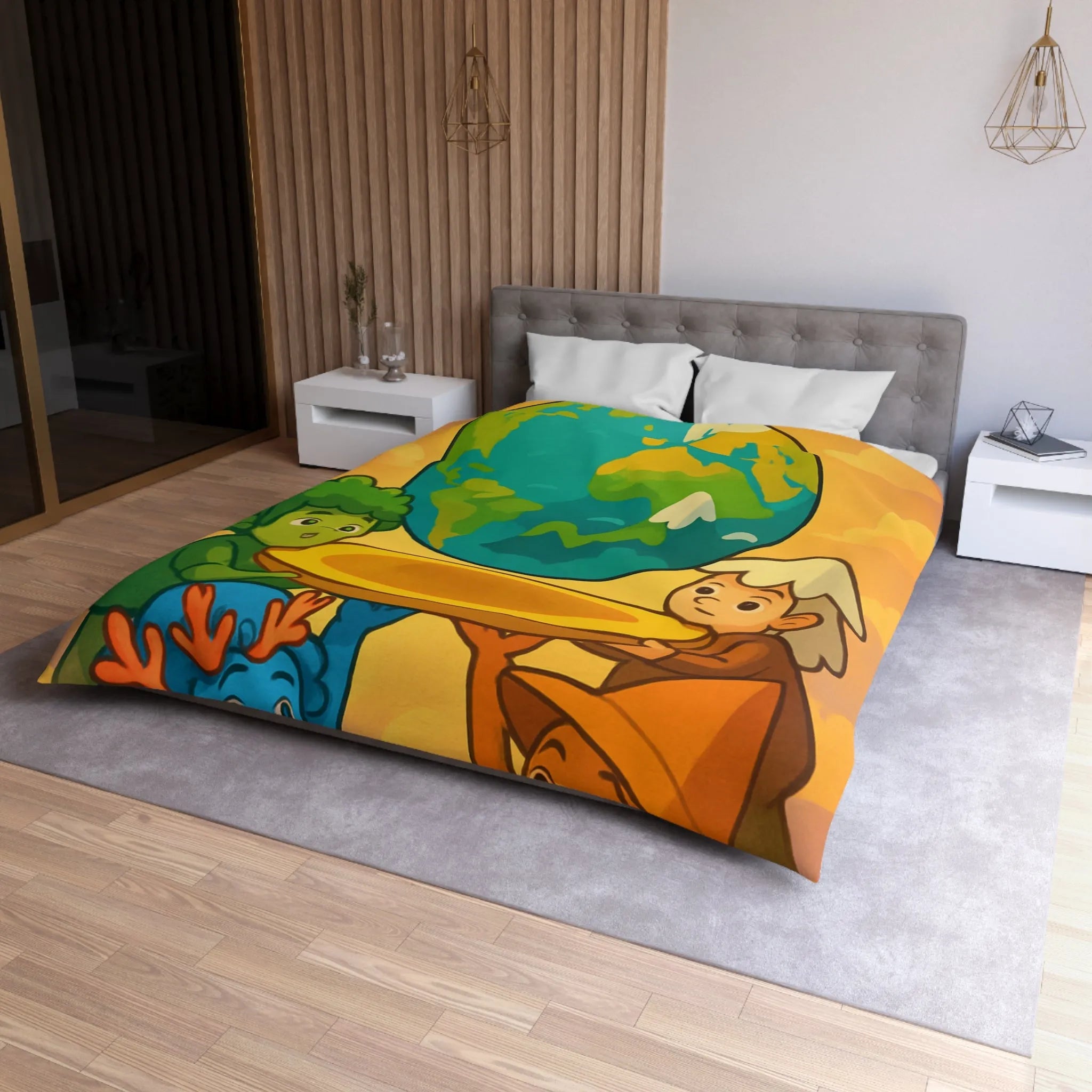 Housse de couette colorée représentant des enfants unis pour soutenir la planète Terre