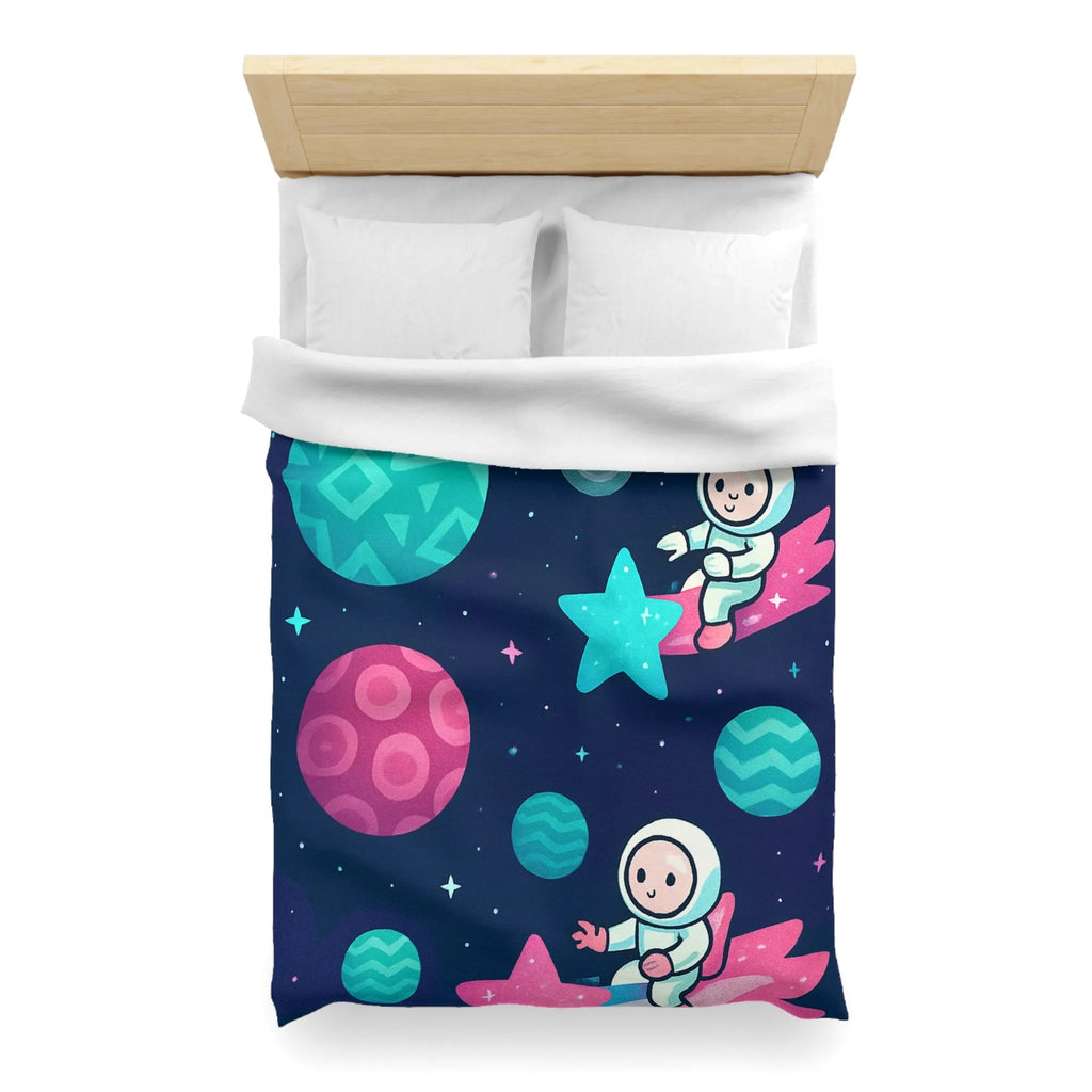 Explorez l'univers magique avec des astronautes joyeux sur fond stellaire pour enfants