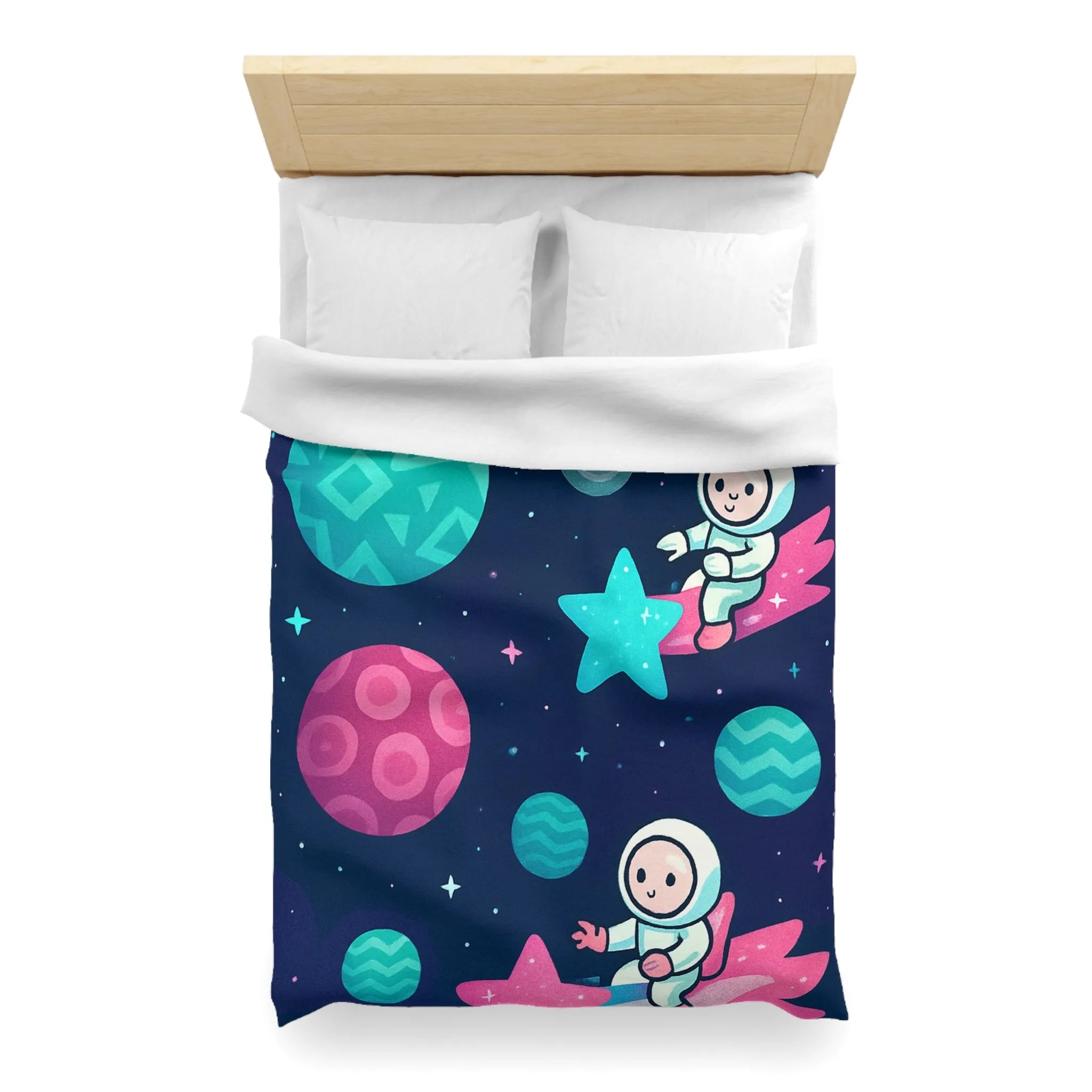 Explorez l'univers magique avec des astronautes joyeux sur fond stellaire pour enfants