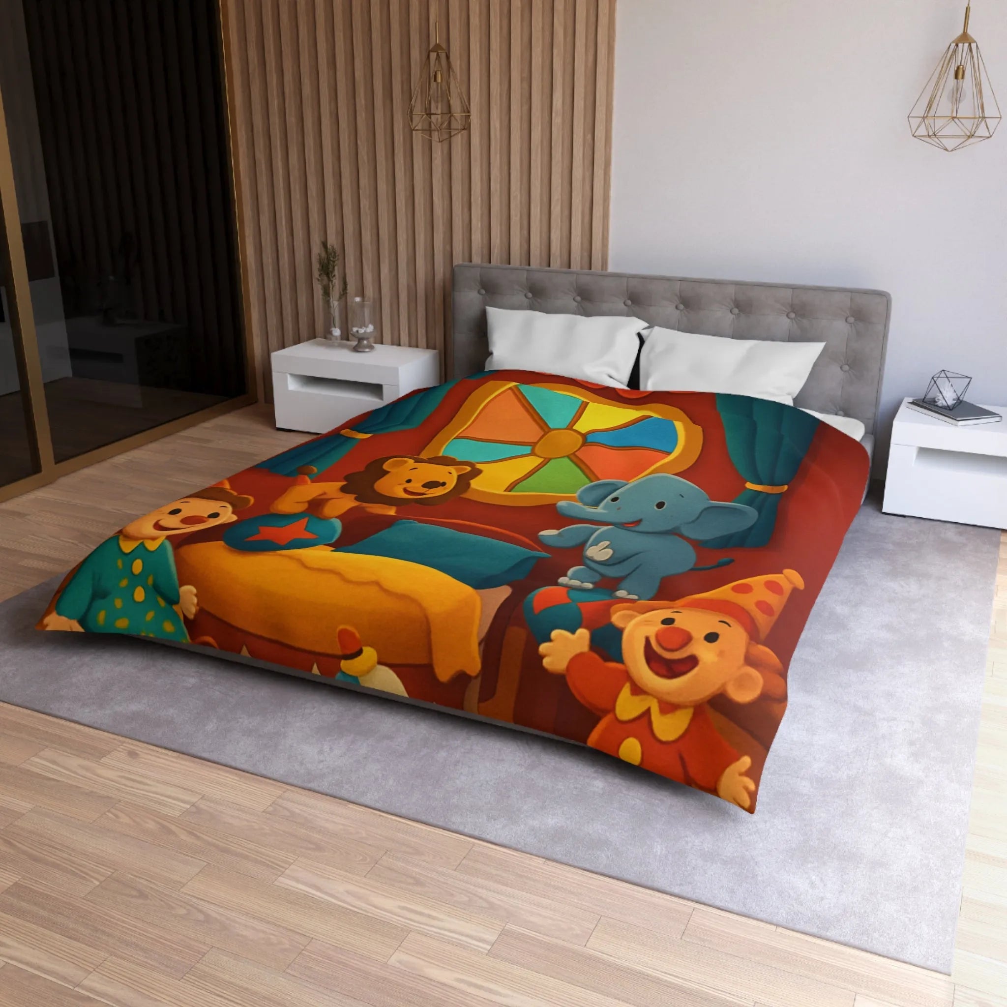 Housse de Couette Cirque Joyeux avec Animaux et Clowns pour Enfants