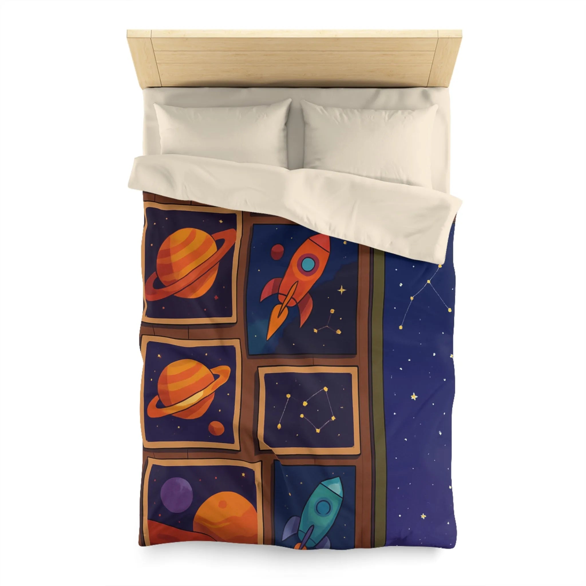 Housse de Couette Espace Coloré avec Fusées et Constellations pour Chambre Enfant