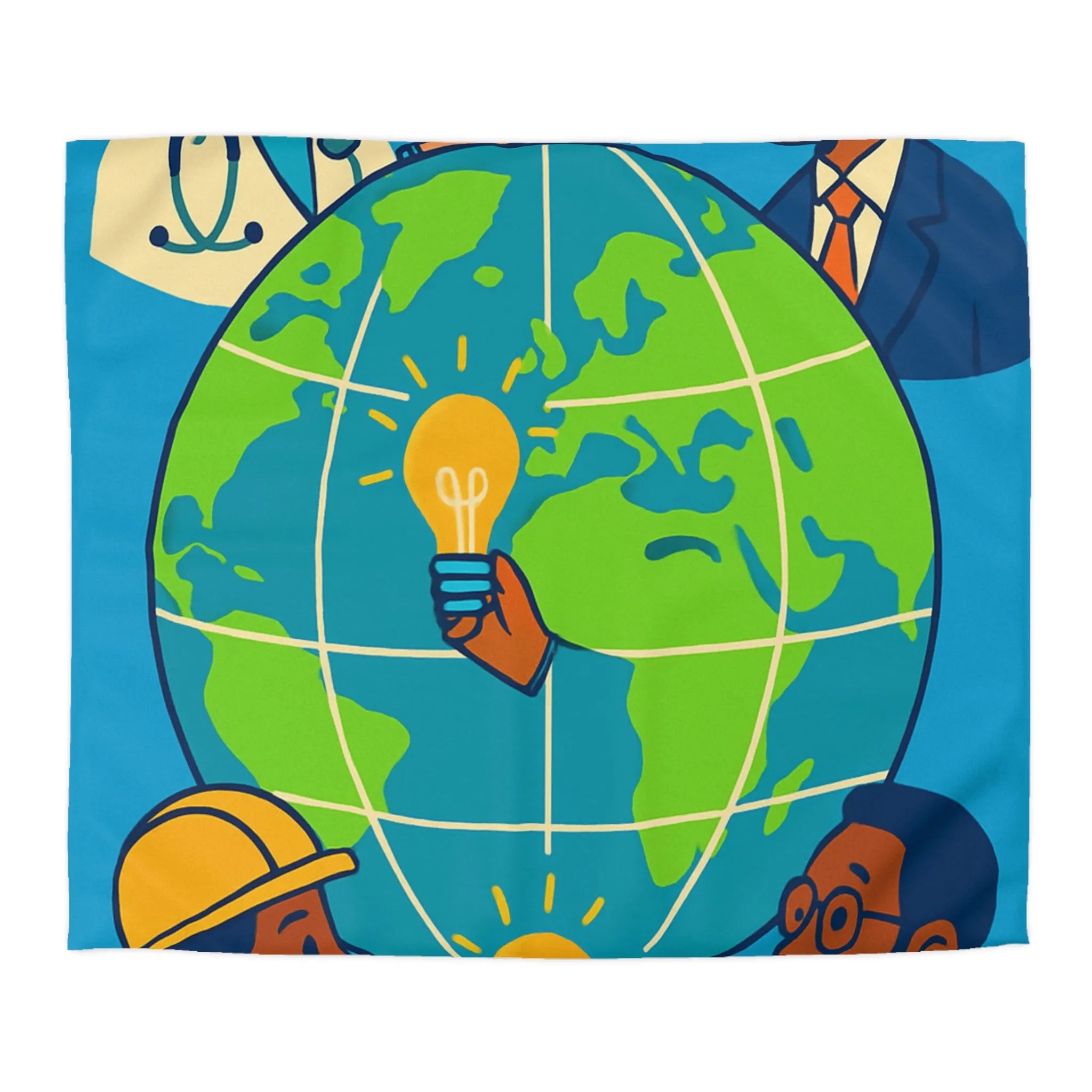 Housse de couette innovante avec globe, diversité et ampoules lumineuses pour un monde uni