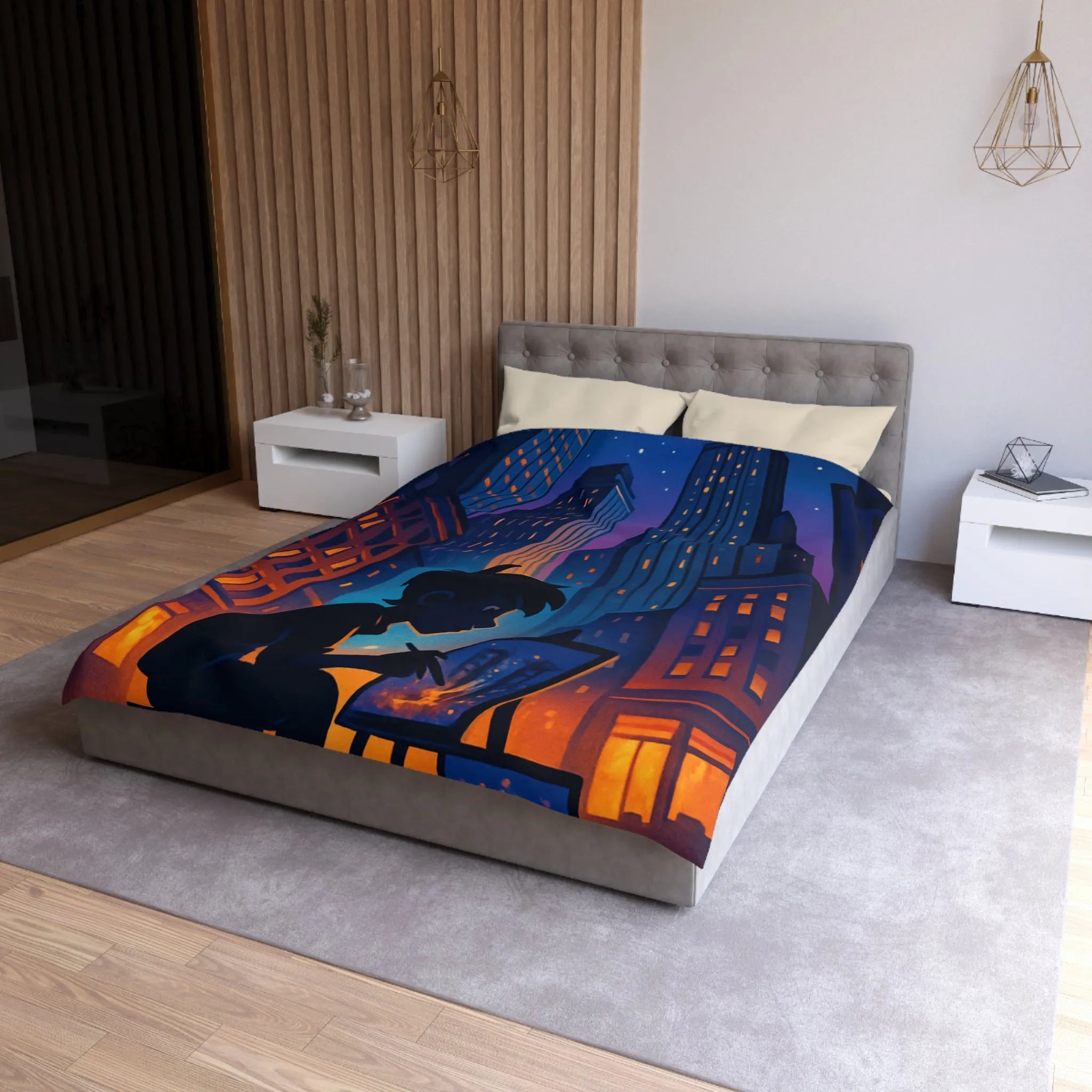 Housse de Couette Design Urbain Artiste Peintre Nuit Étoilée pour Chambre Moderne
