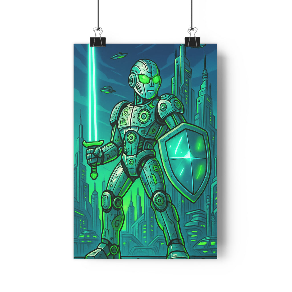 Poster décoratif guerrier futuriste métal bleu vert dessin animé moderne chambre bureau dynamique qualité