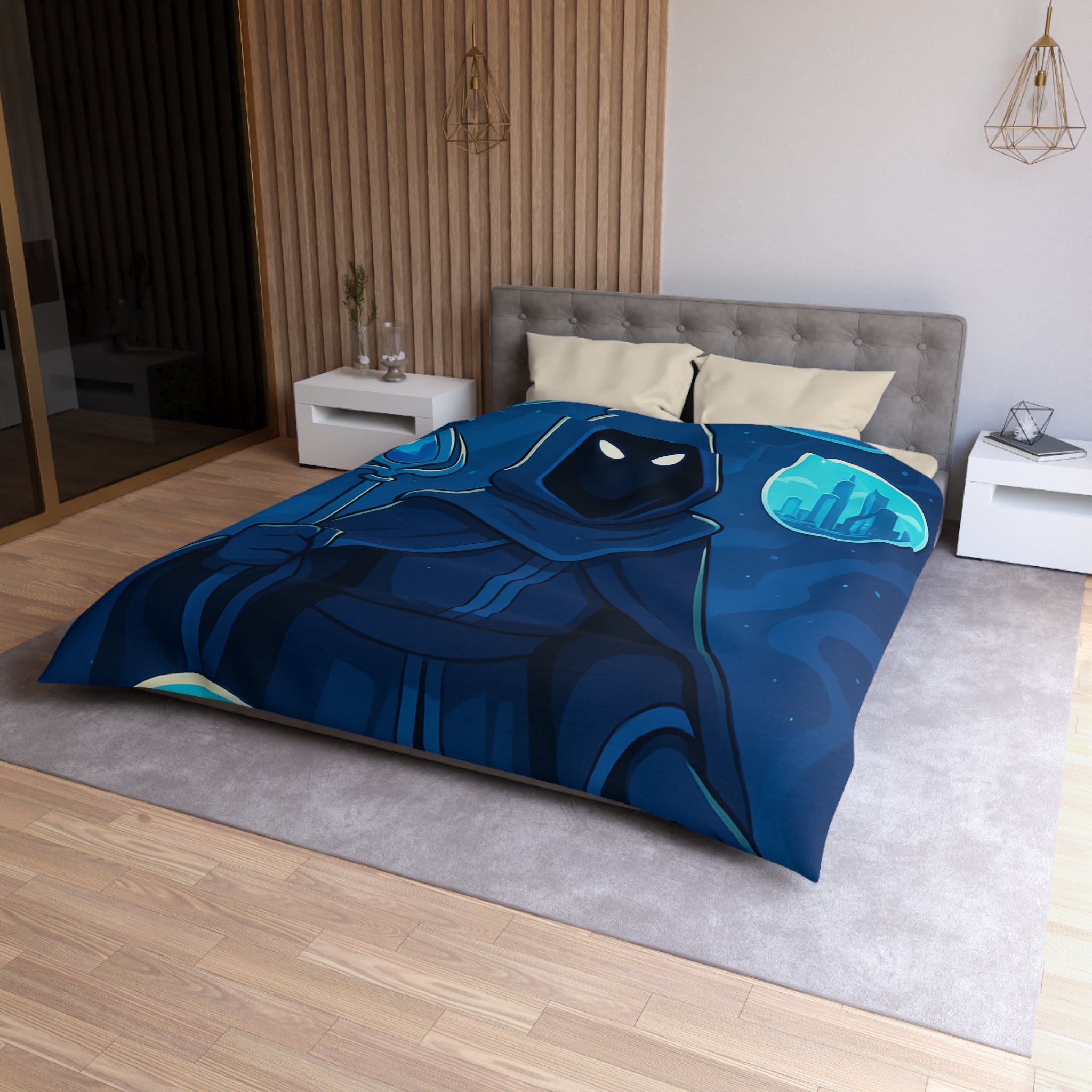 Housse de couette mystique avec sorcier et paysages fantastiques pour chambre à thème magique