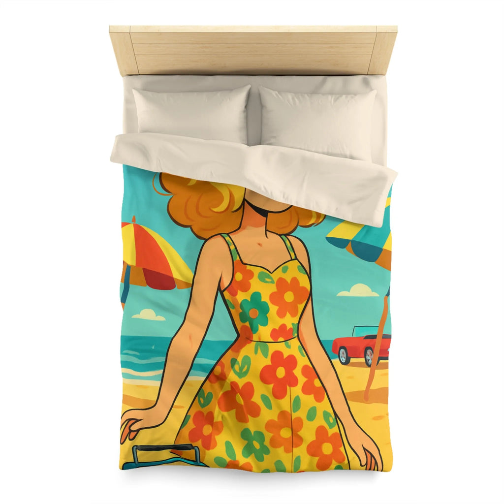 Housse de couette bohème rétro avec motif floral et ambiance plage ensoleillée