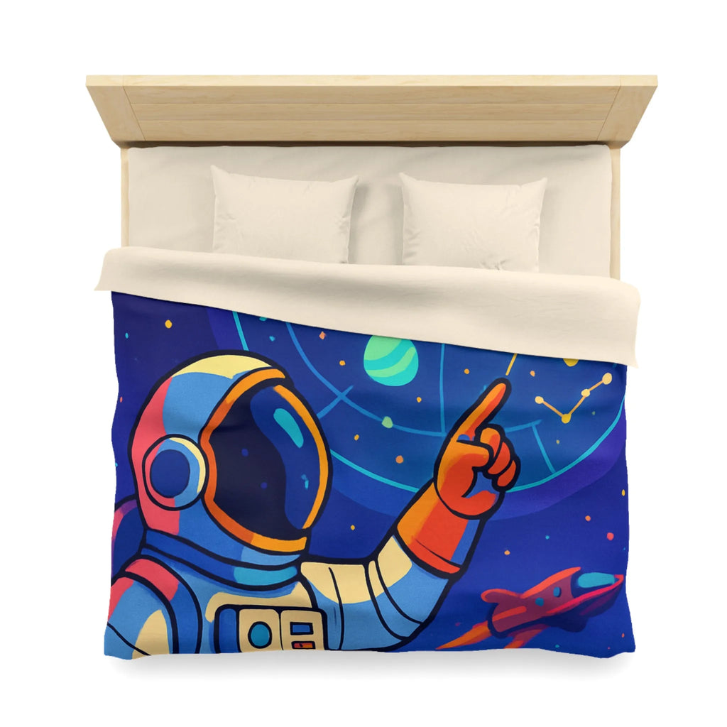 Housse de couette cosmos coloré avec astronaute, planète et carte des étoiles