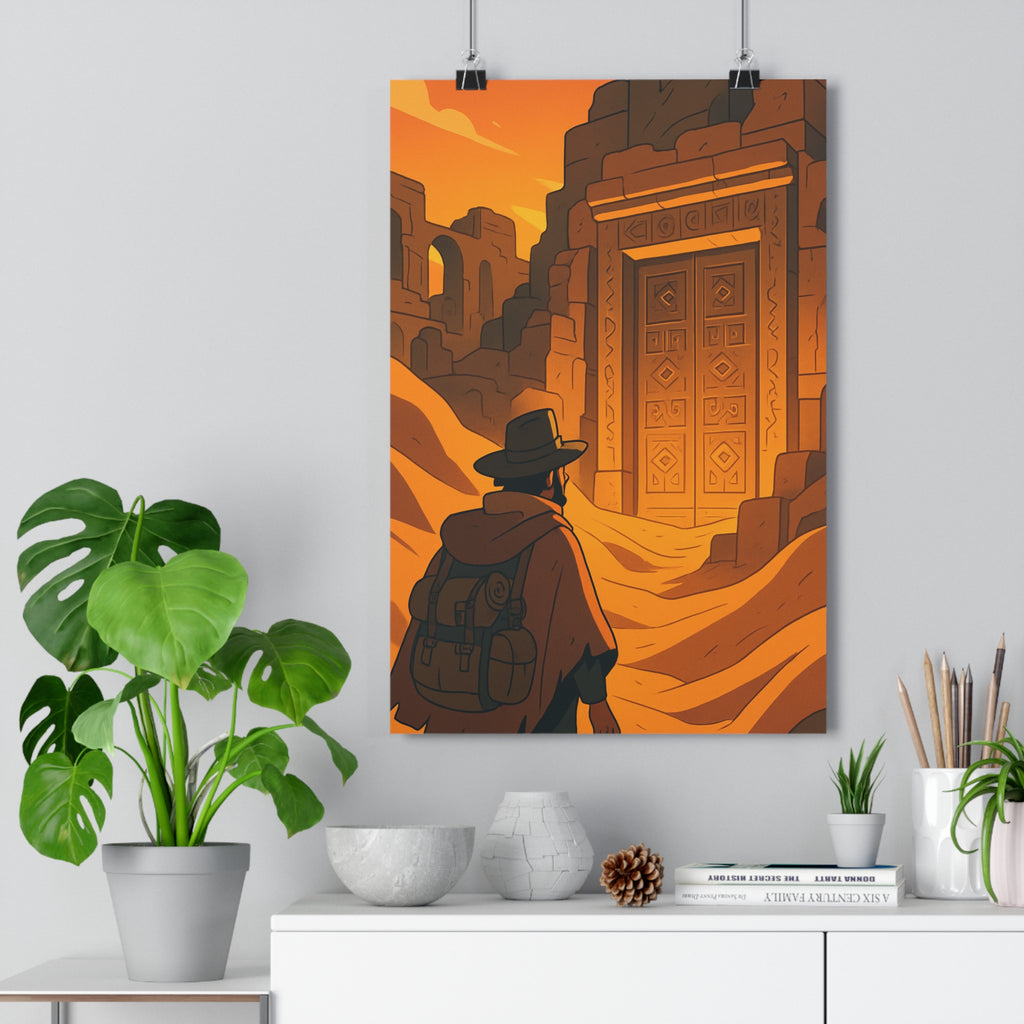 Poster décoratif aventure désert orange mystique explorateur bureau salon mystérieux géométrique captivant 30x46 ambiance